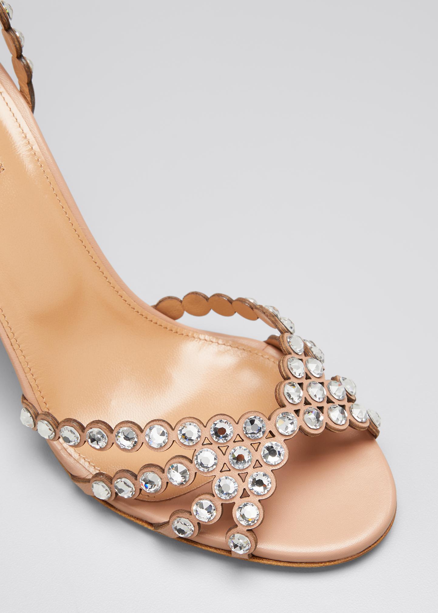 Aquazzura Tequila Mid-Heel Crystal Sandals - Bergdorf Goodman