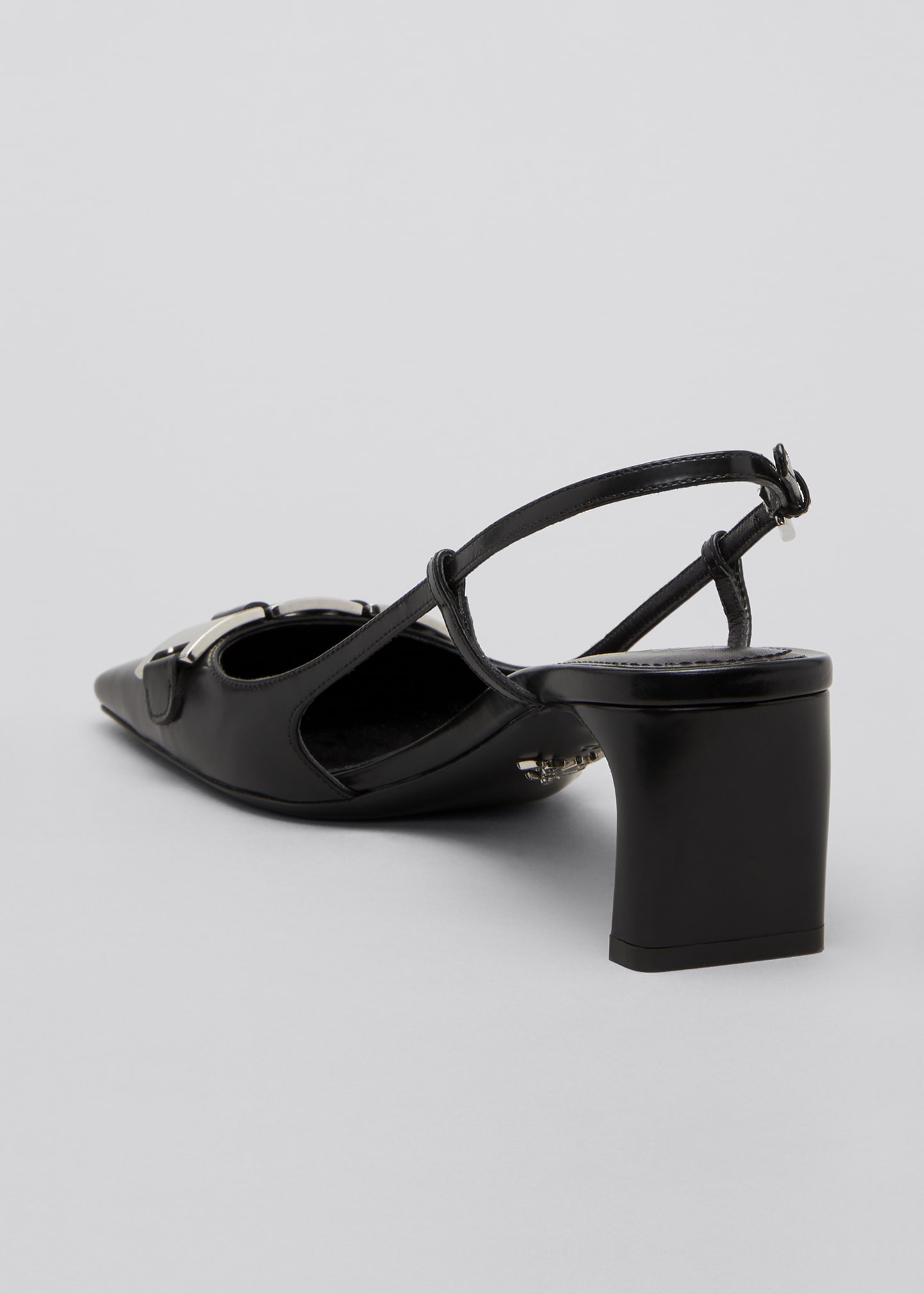 Prada 55mm Leather Square-Toe Slingback Pumps with Chain