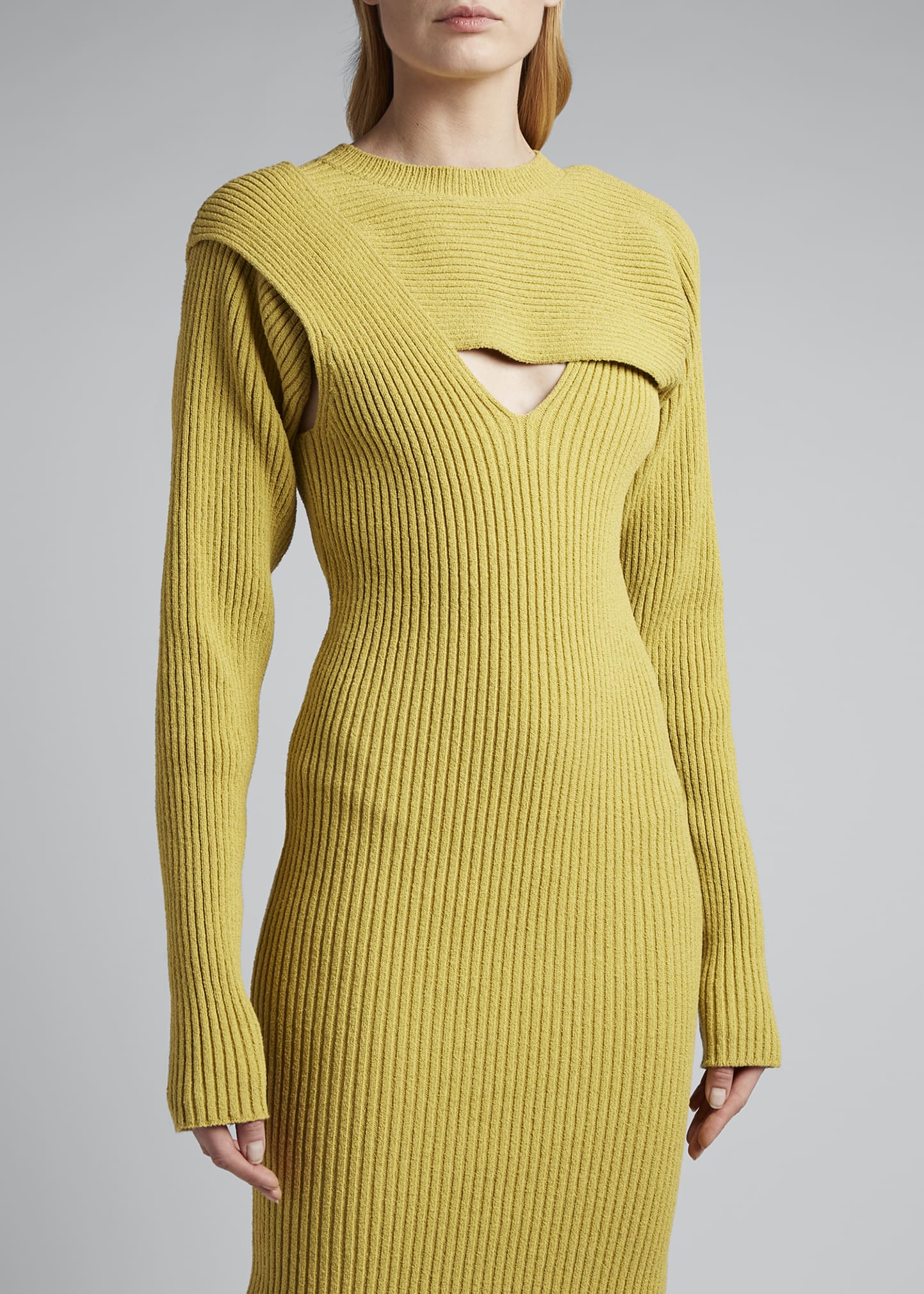 Bottega Veneta Long-Sleeve Ribbed Knit Sweater Dress