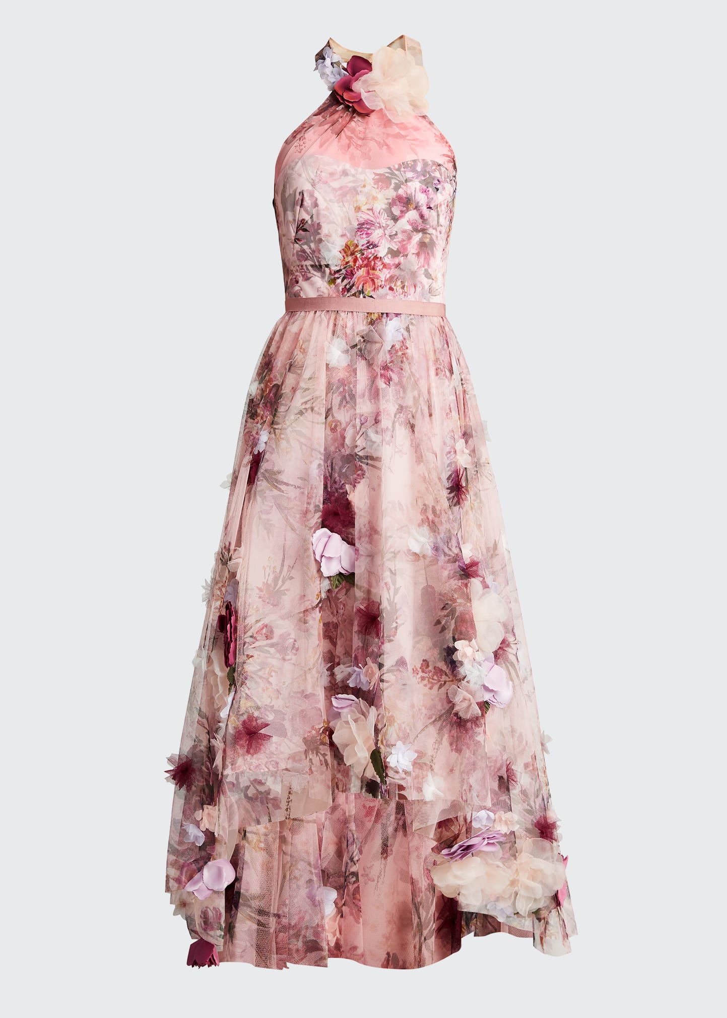 open lace back dress Blush Pink Strapless Tulle Gown with Ribbon Waist Tie main image 1