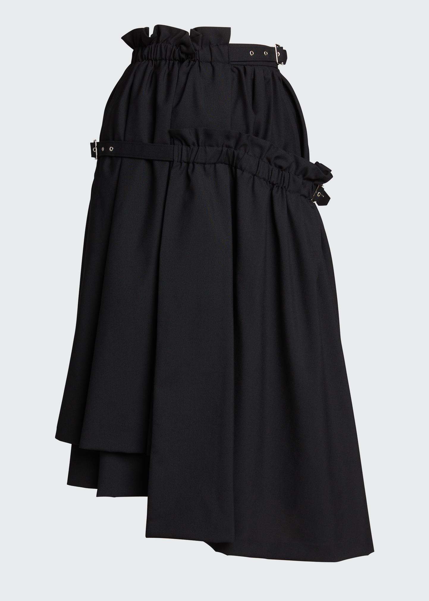 Noir Kei Ninomiya Asymmetric Frill Belted Wool Midi Skirt