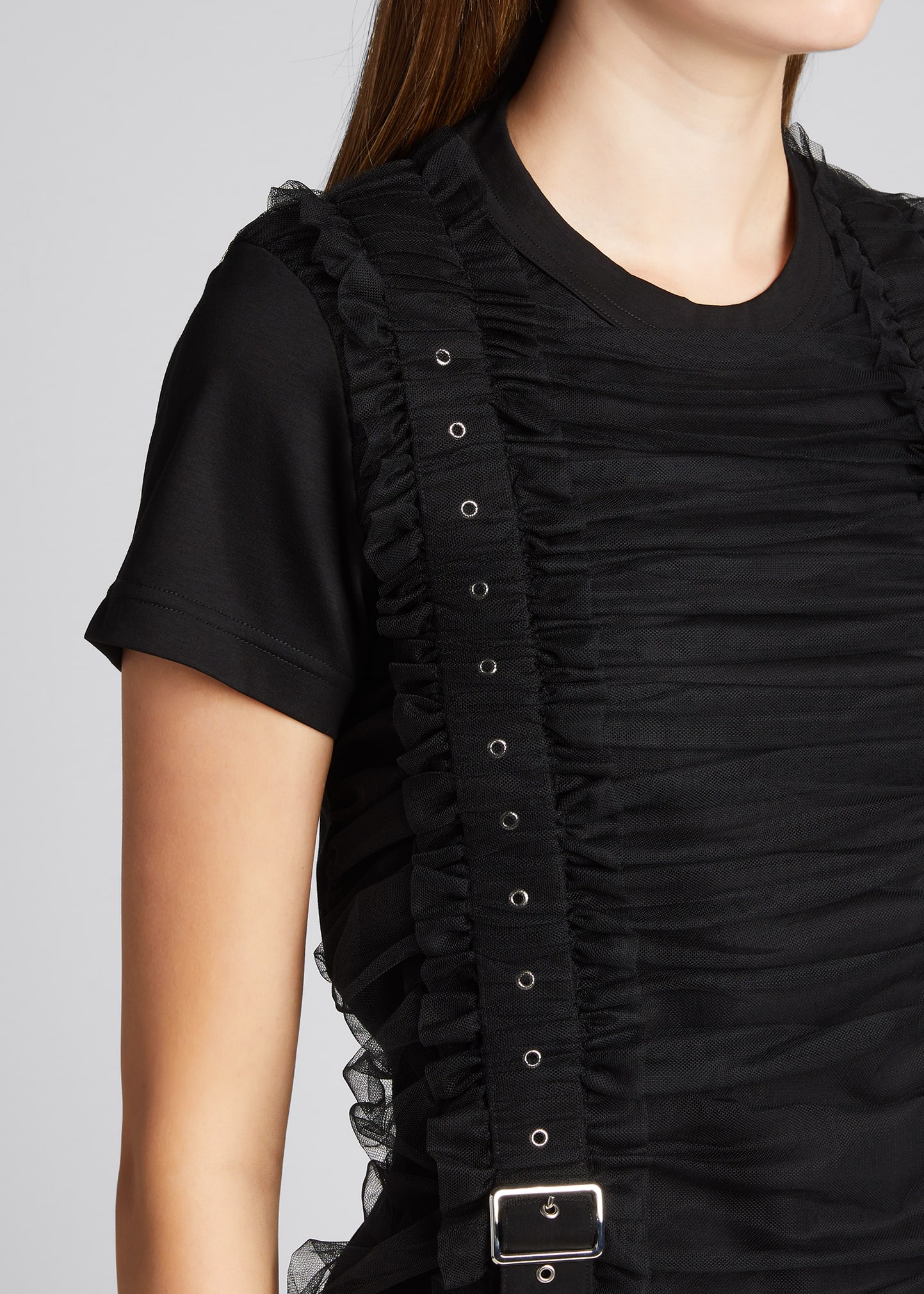 noir kei ninomiya Tシャツ ベルト付き Noir Kei Ninomiya Tulle Vertical-Belt Ruched T-Shirt - Bergdorf