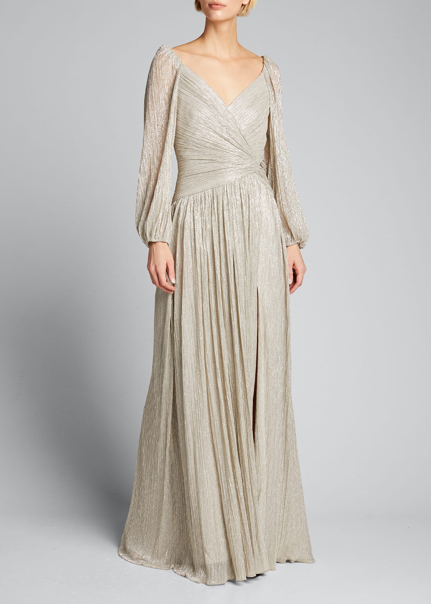 SIMKHAI Adele Lame Plisse Wrap Gown - Bergdorf Goodman