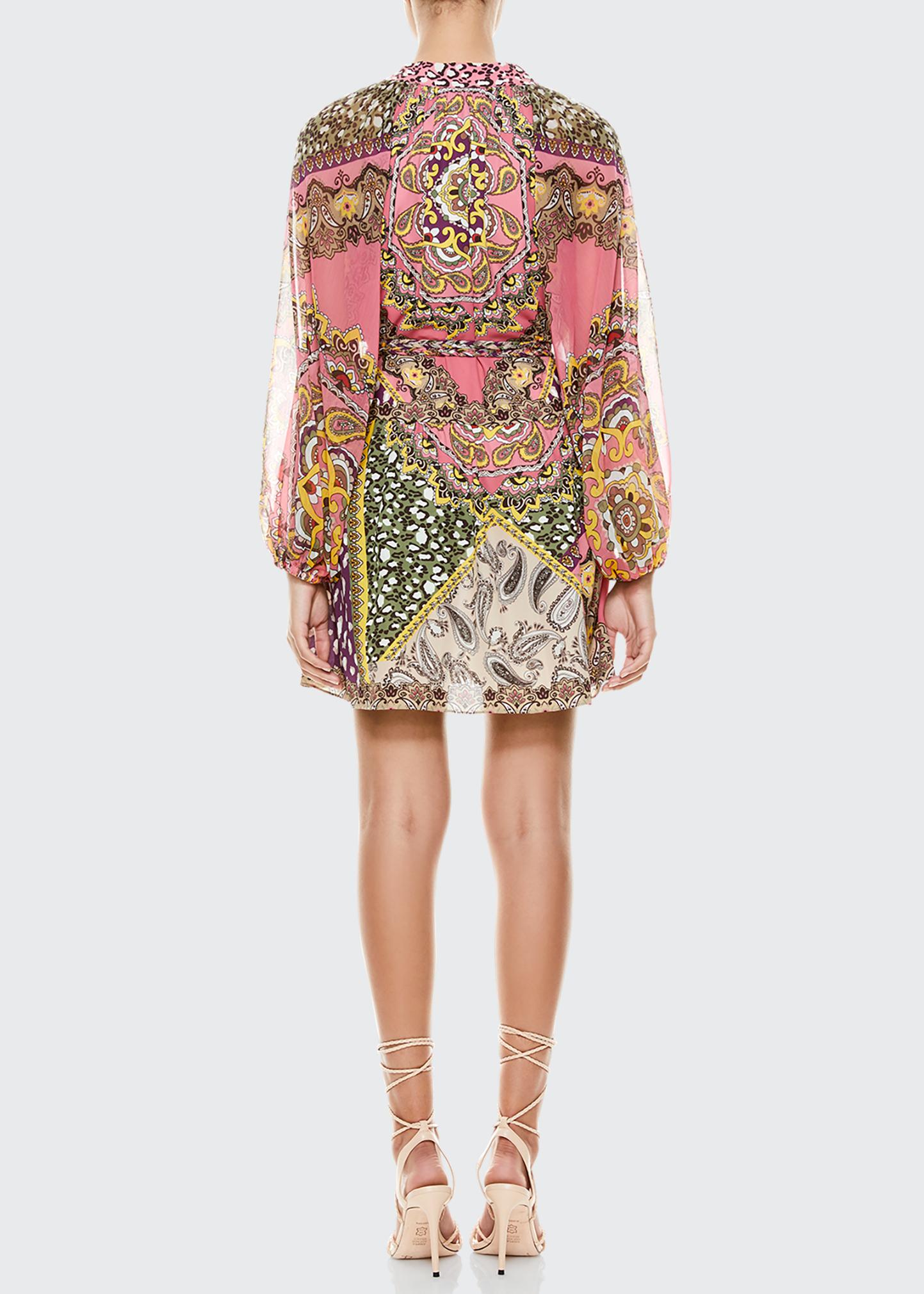 ALICE + OLIVIA Lilian Mandarin-Collar Mini Dress w/ Braided Belt