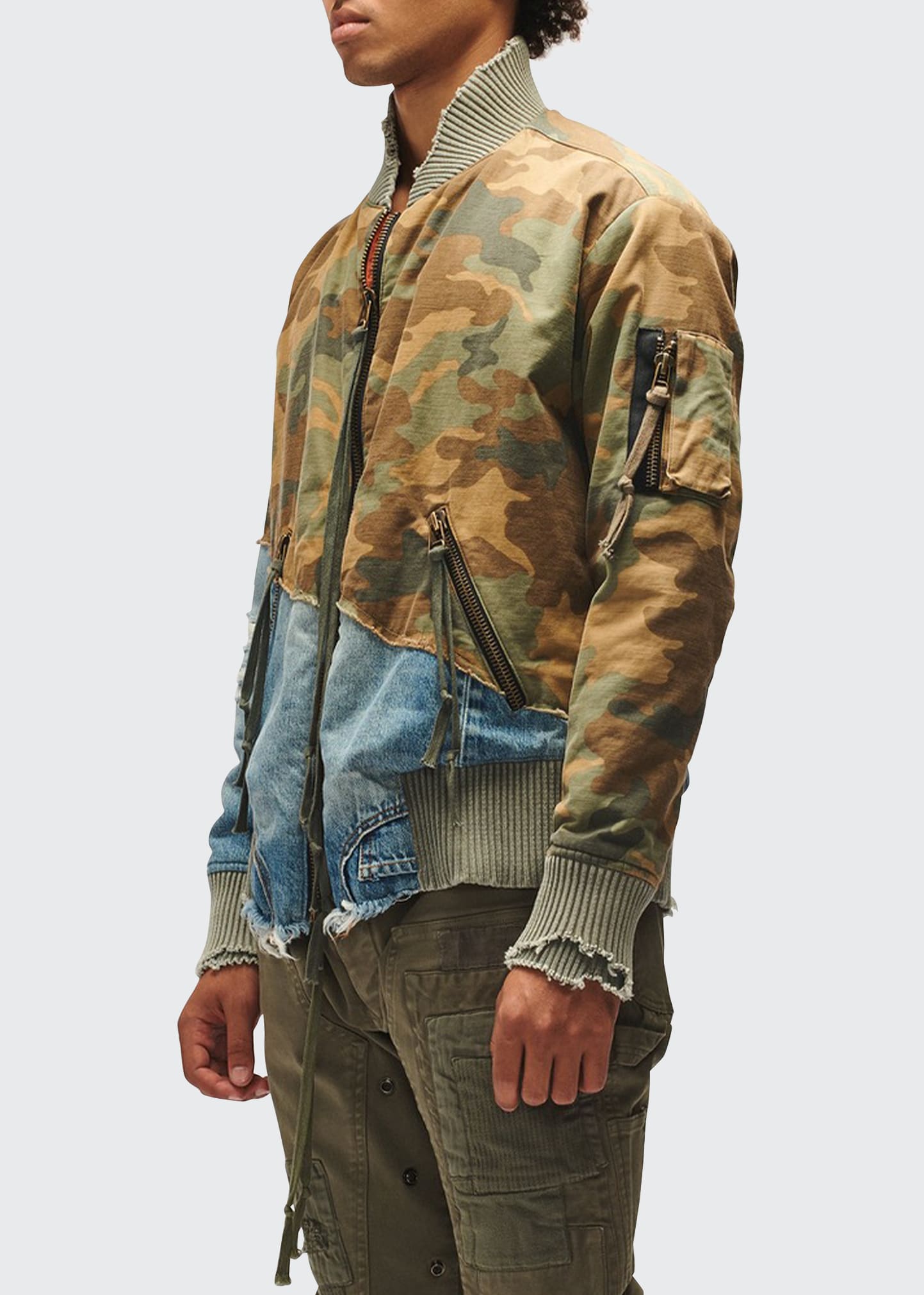 Greg Lauren Men's 50/50 Camo Denim Bomber Jacket - Bergdorf Goodman