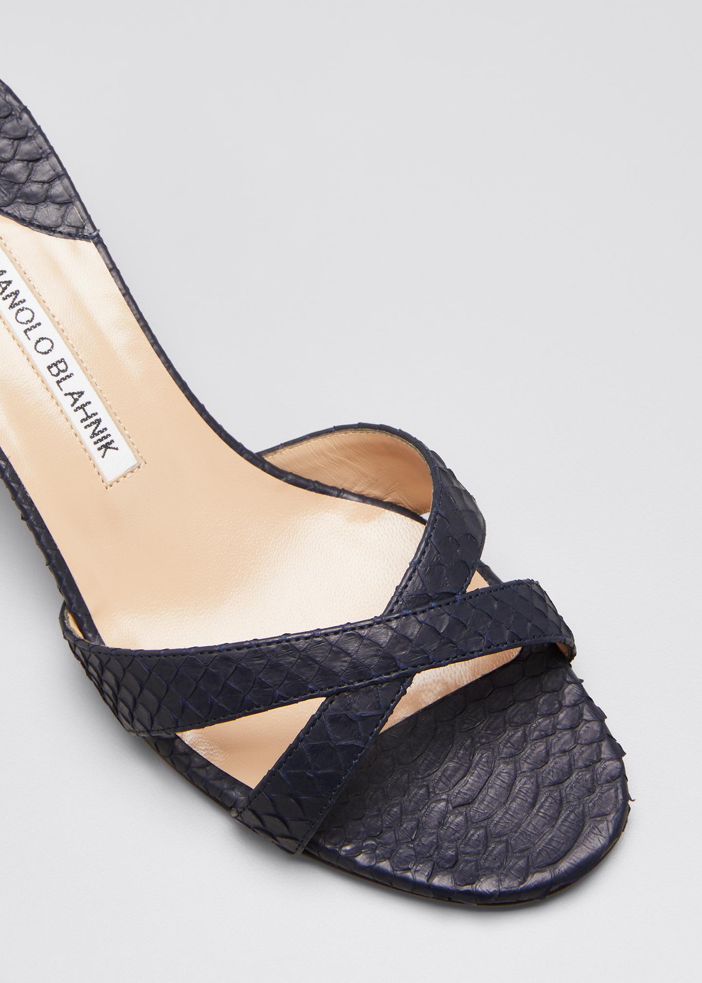Sandales Manolo Blahnik Noir Serpent à Cristaux – Taille 41,5 – Haute Talon – Neuf Sans Boîte