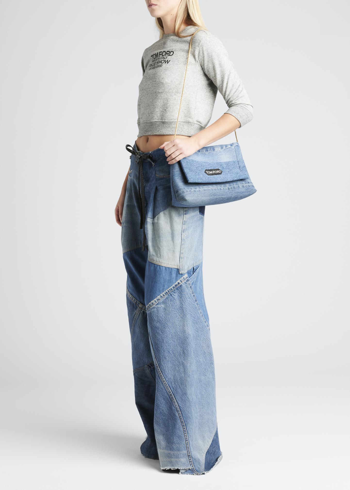 TOM FORD Label Medium Denim Shoulder Bag - Bergdorf Goodman