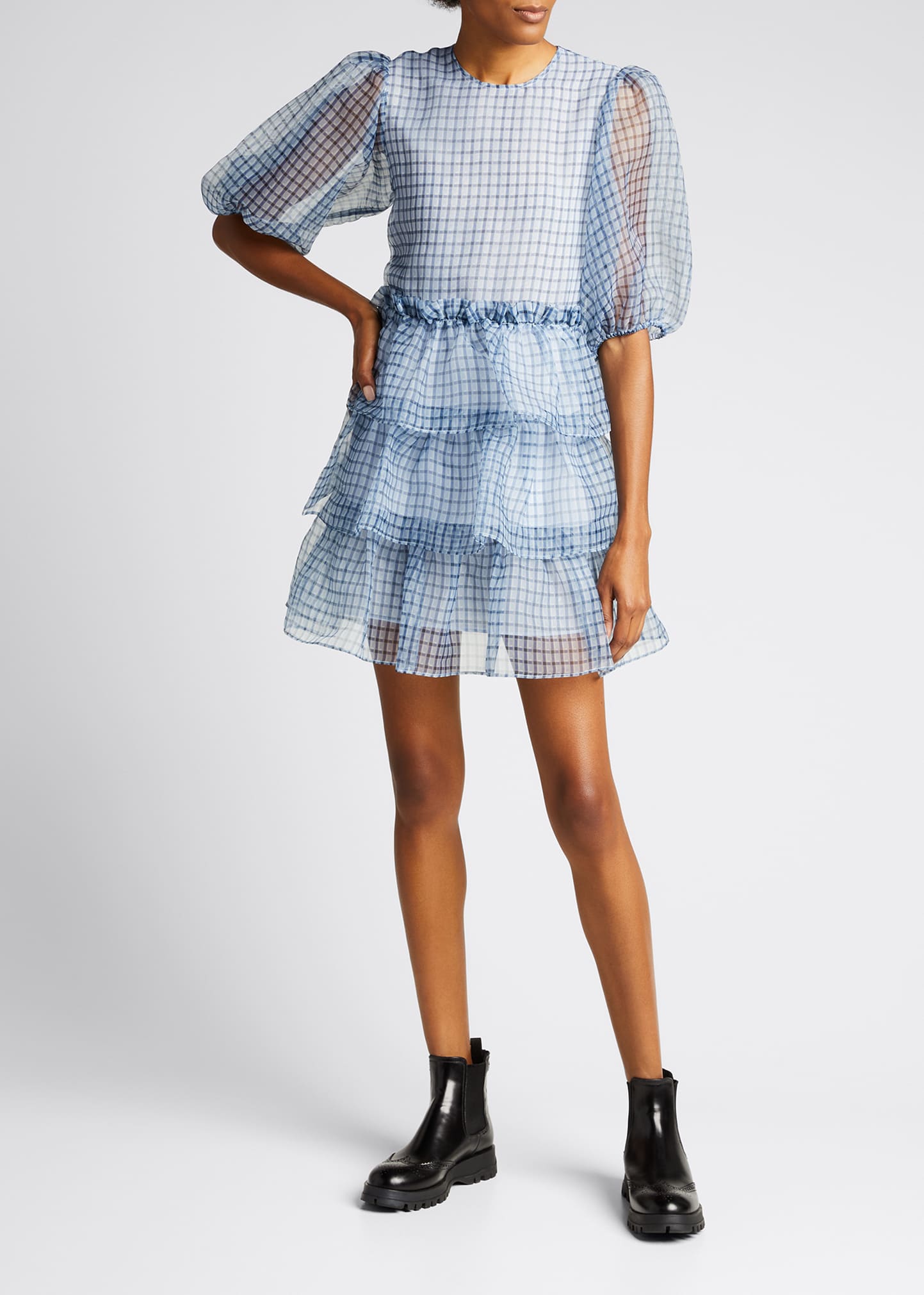open lace back dress Botanical Jacquard A-Shaped Mini Dress