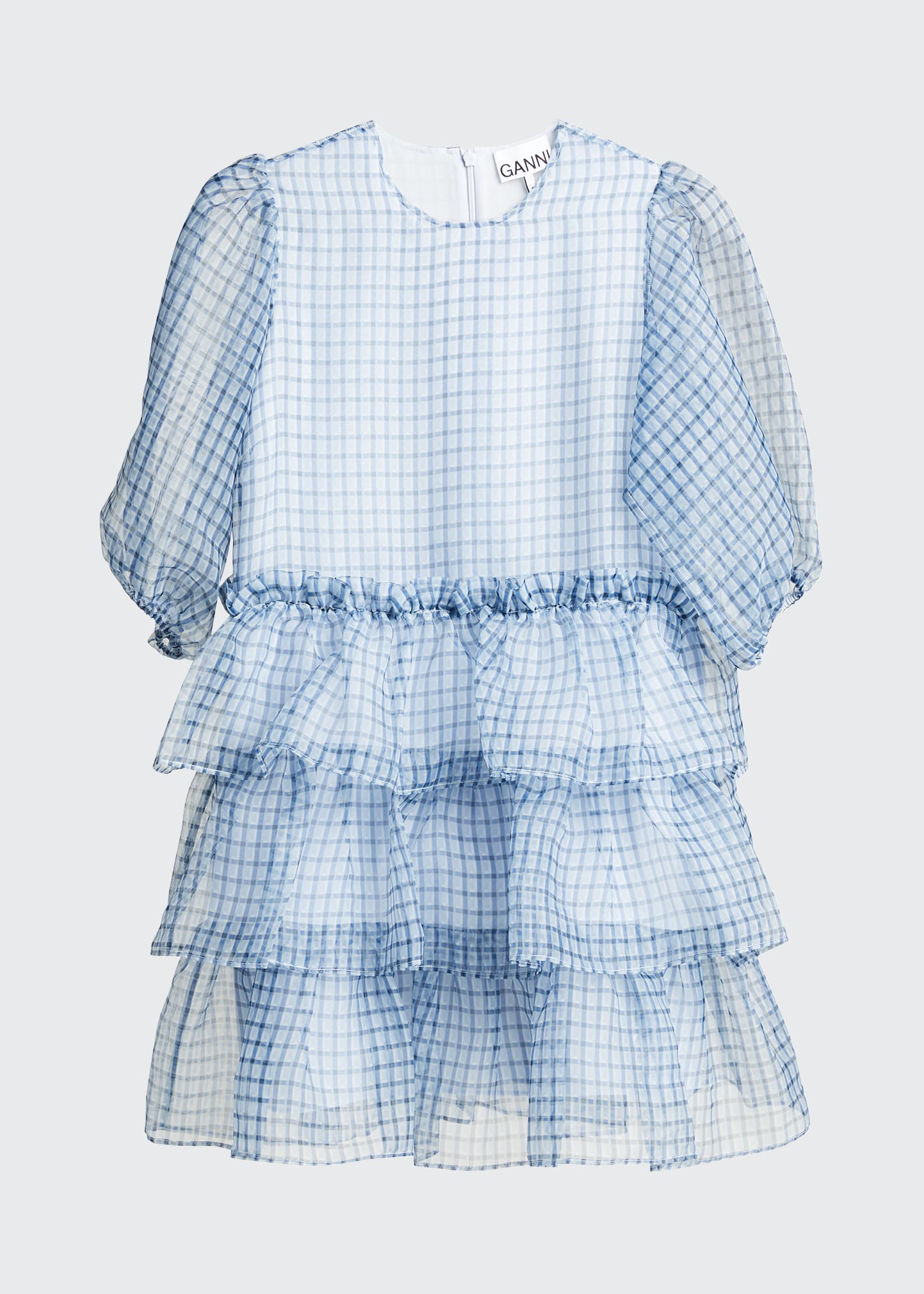 open lace back dress Ganni Organza Circle Collar Mini Dress