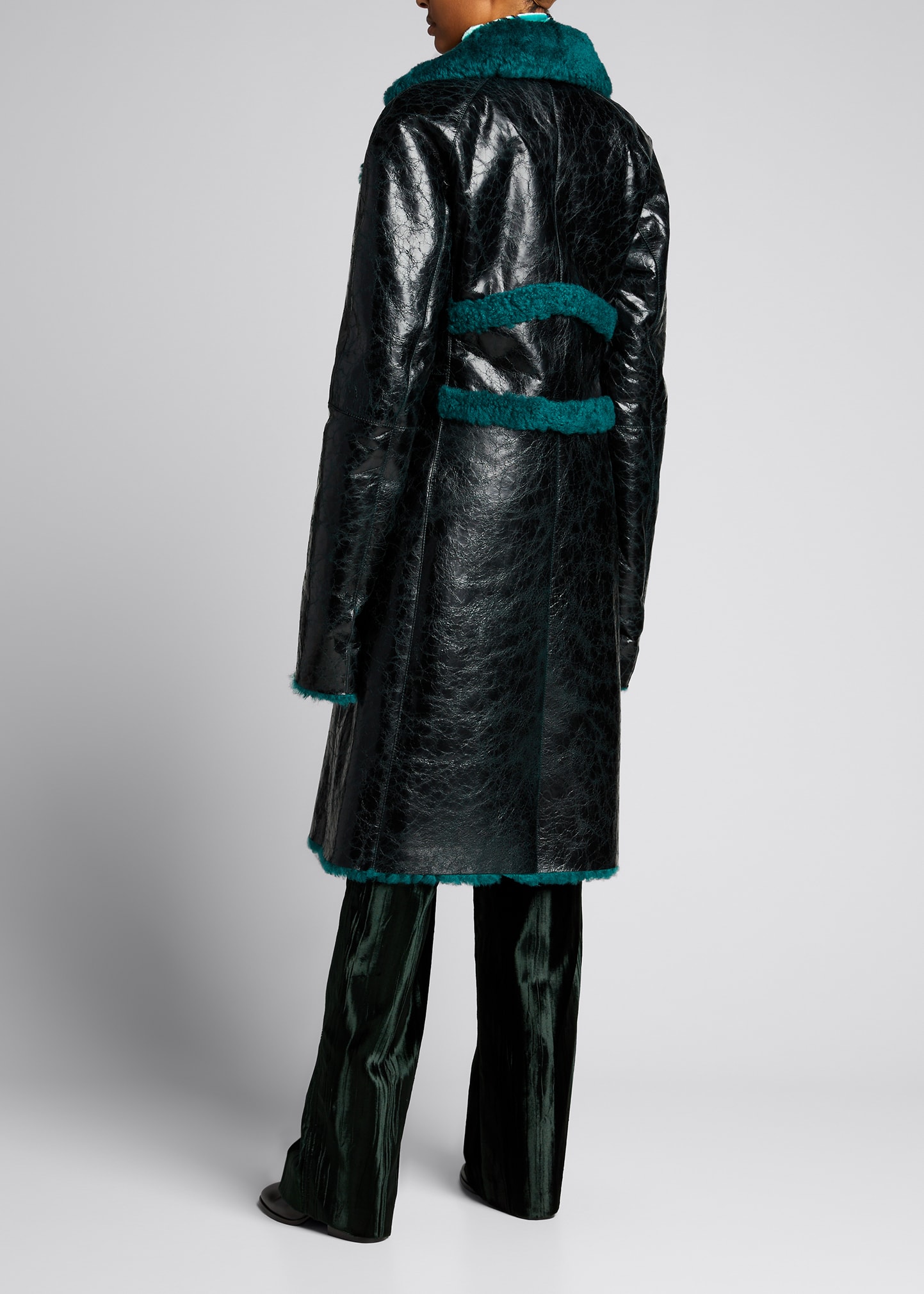 Dries Van Noten Leather Coat w/ Contrast Shearling Trim - Bergdorf