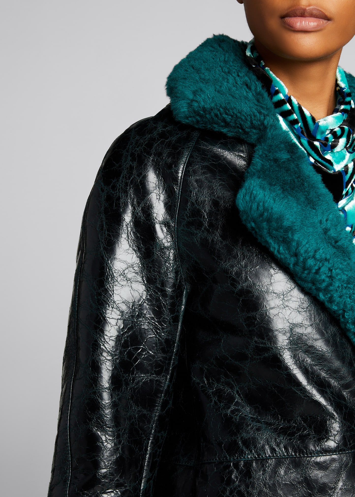 Dries Van Noten Leather Coat w/ Contrast Shearling Trim - Bergdorf
