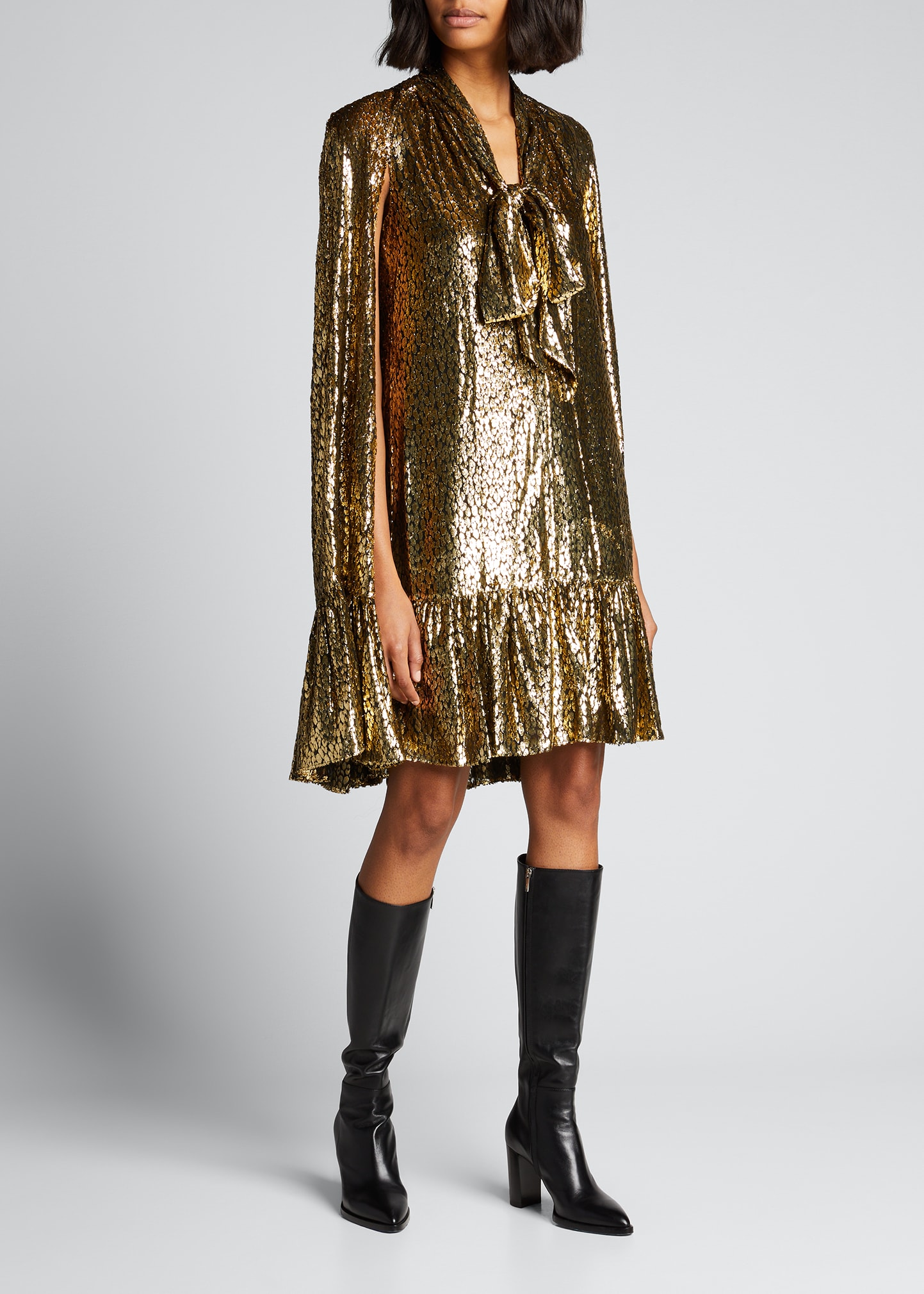 Michael Kors Collection Tie-Neck Cape Dress - Bergdorf Goodman