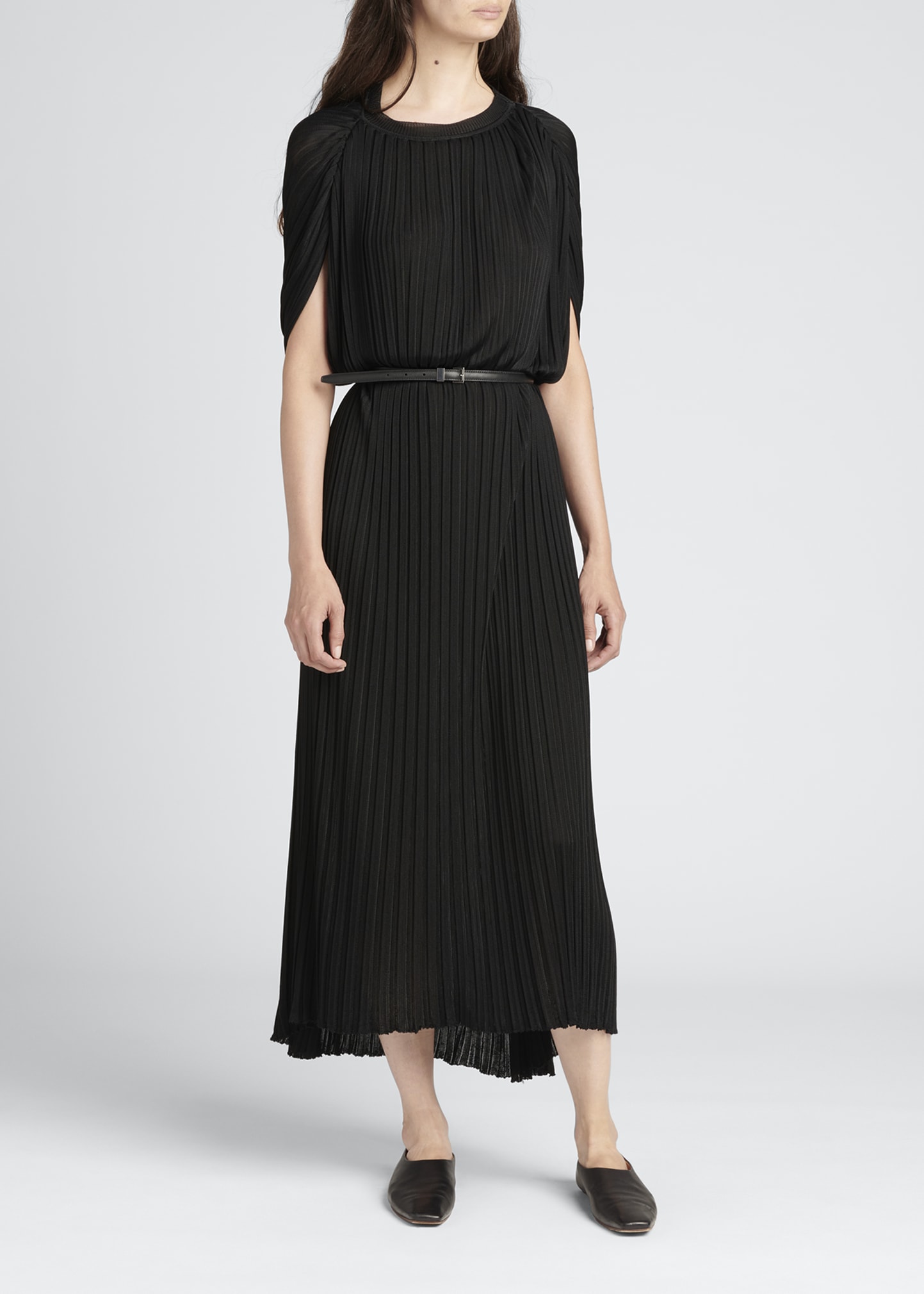the row pleated dress THE ROW Bastet Pleated Cape A-line Maxi Dress