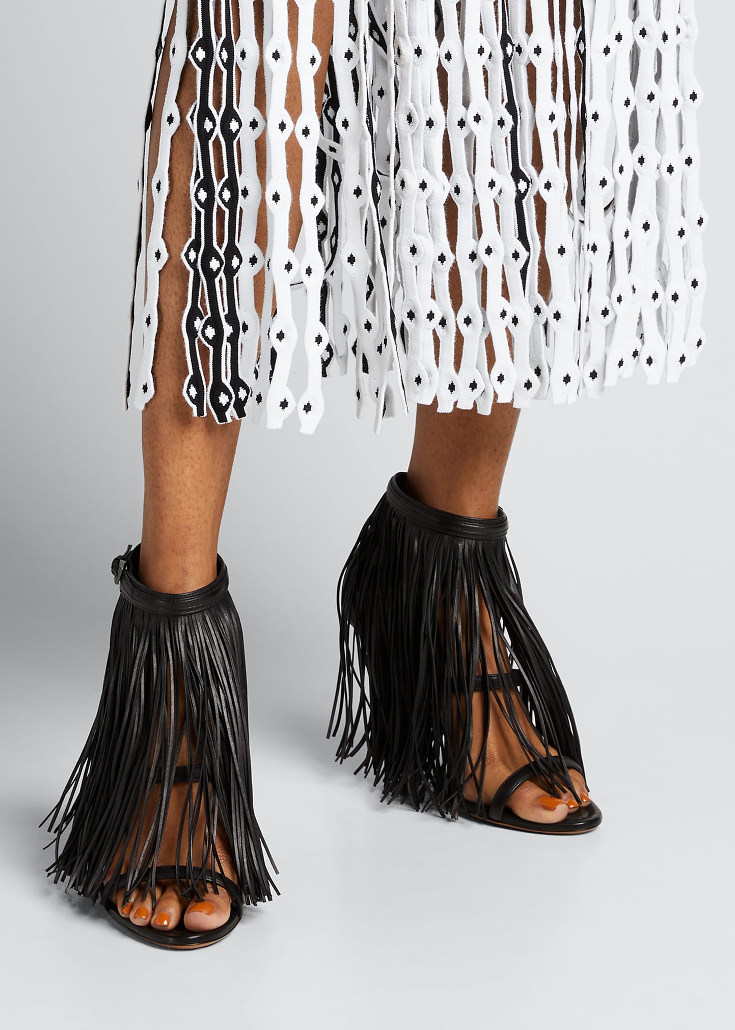 ALAIA 100mm Leather Fringe Sandals