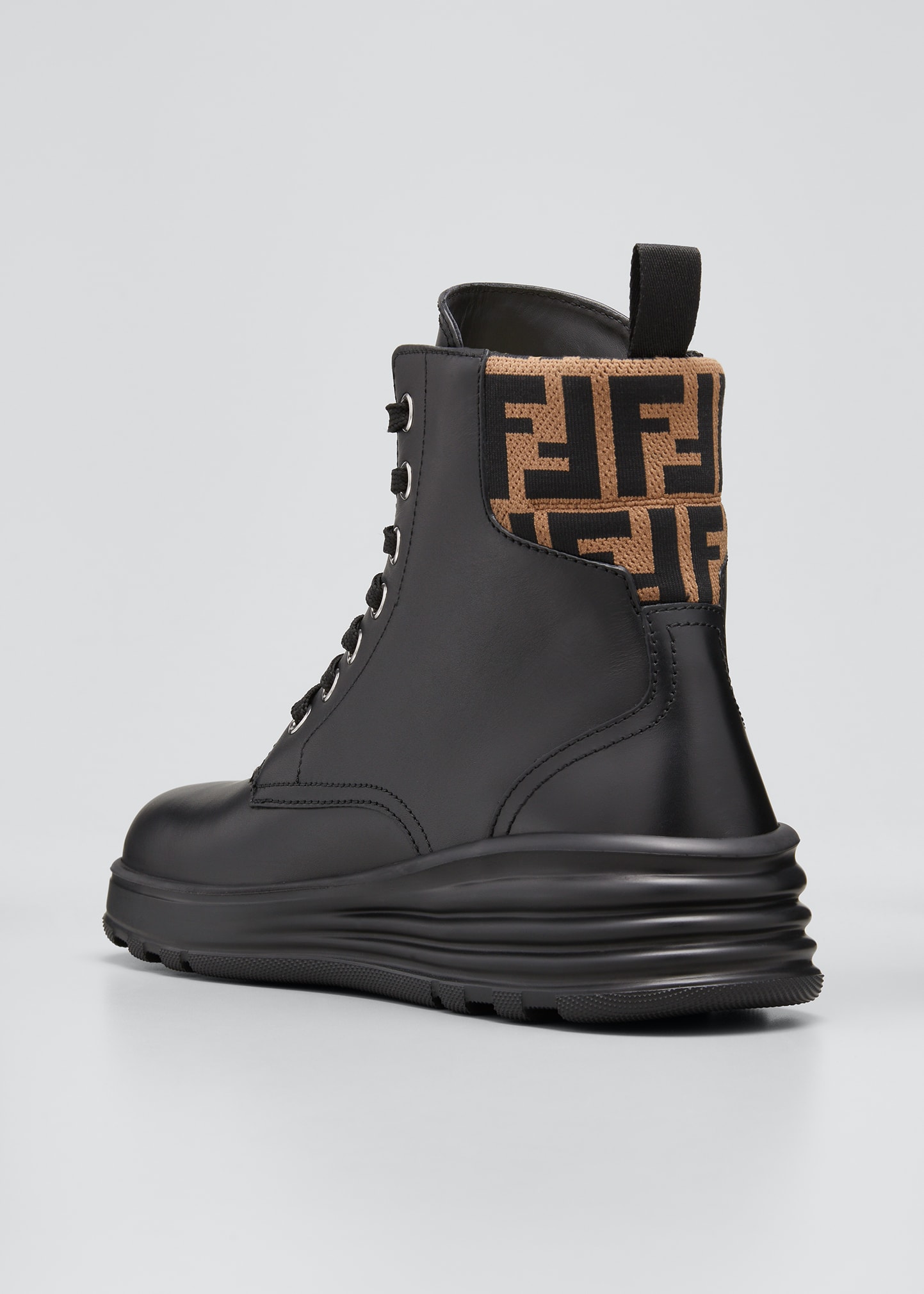 Fendi Men's FF Sock %26 Leather Zip Moto Platform Boots - Bergdorf