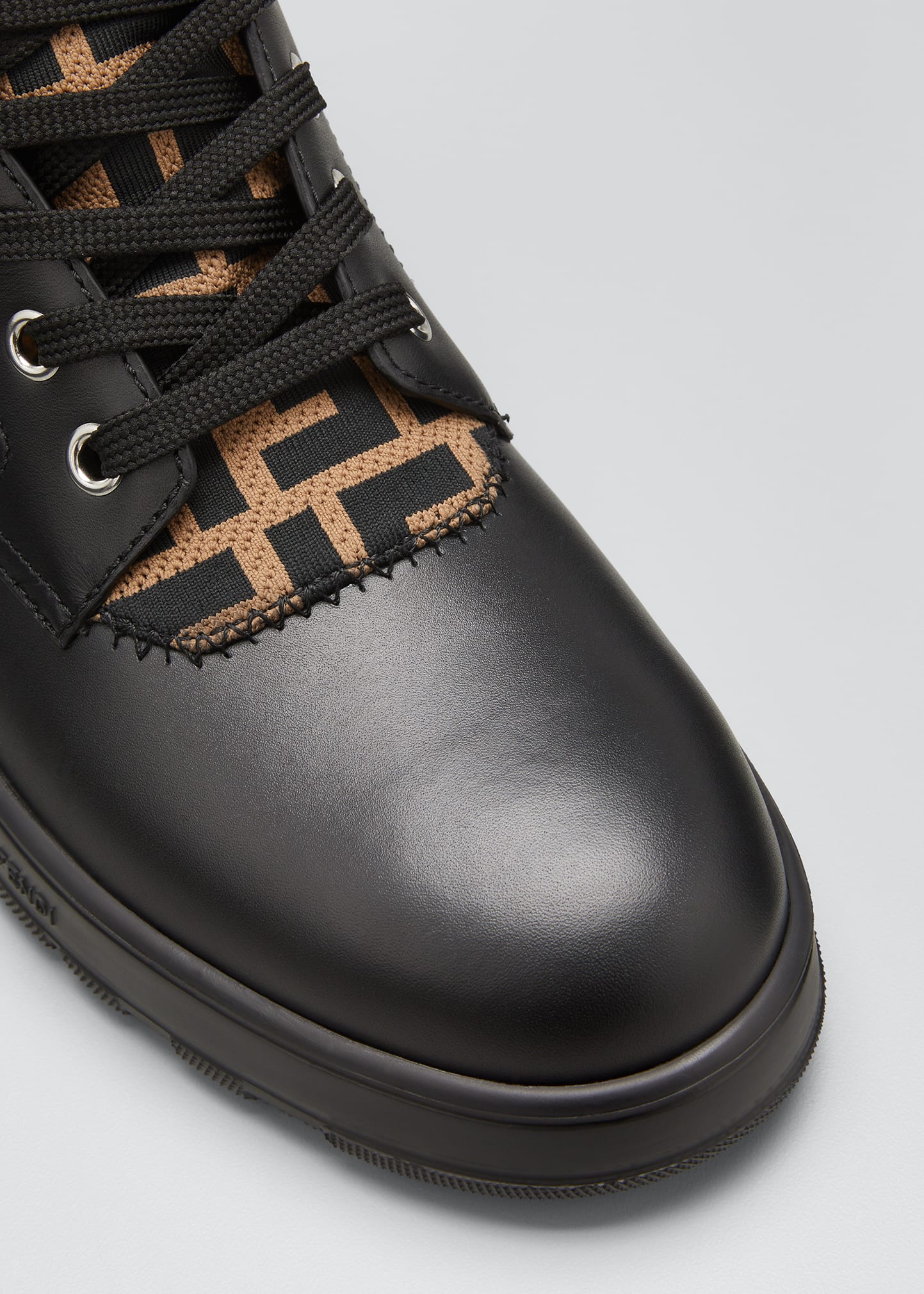 Fendi Men's FF Sock %26 Leather Zip Moto Platform Boots - Bergdorf