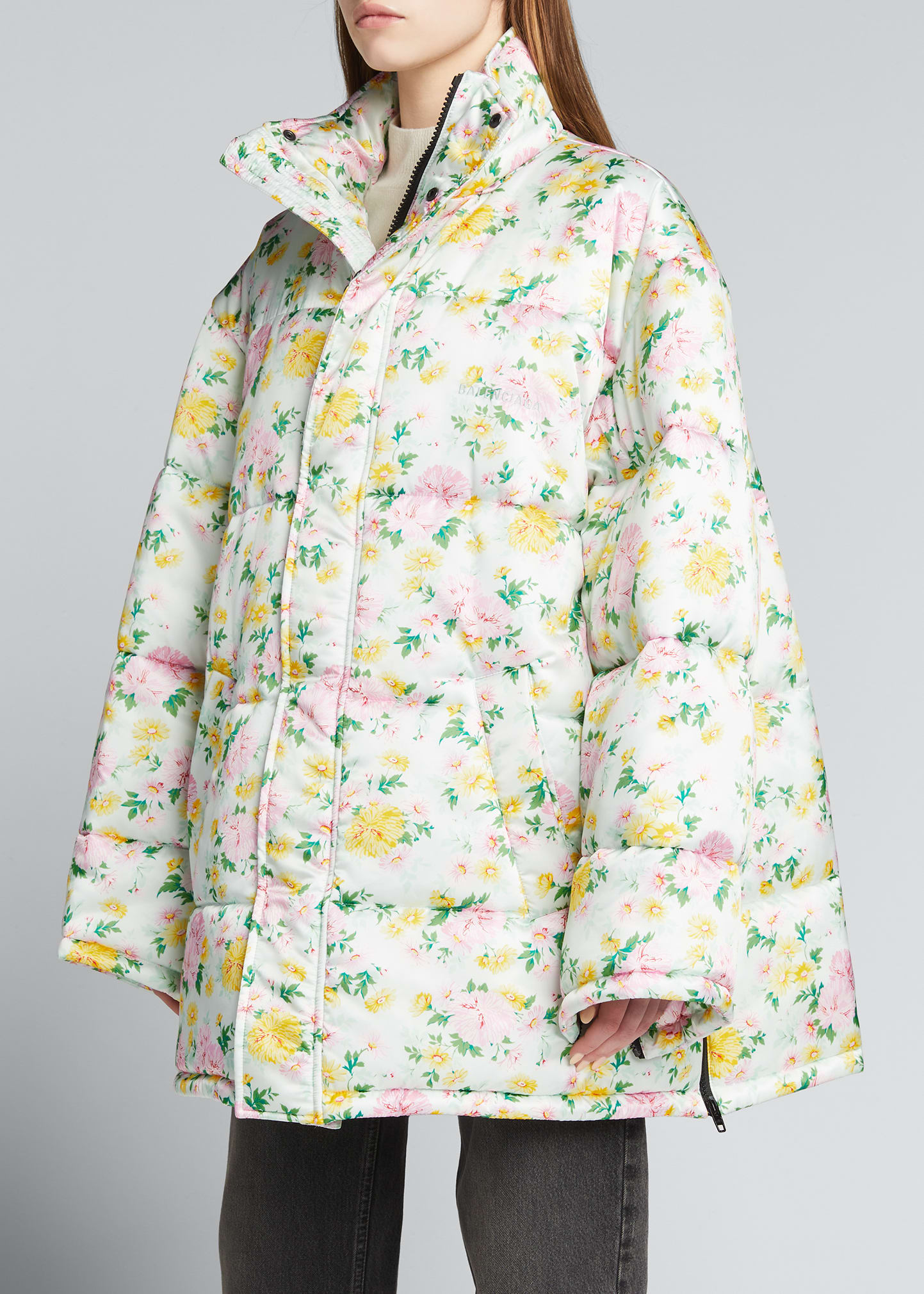 Balenciaga Floral-Print High-Neck Puffer Jacket - Bergdorf