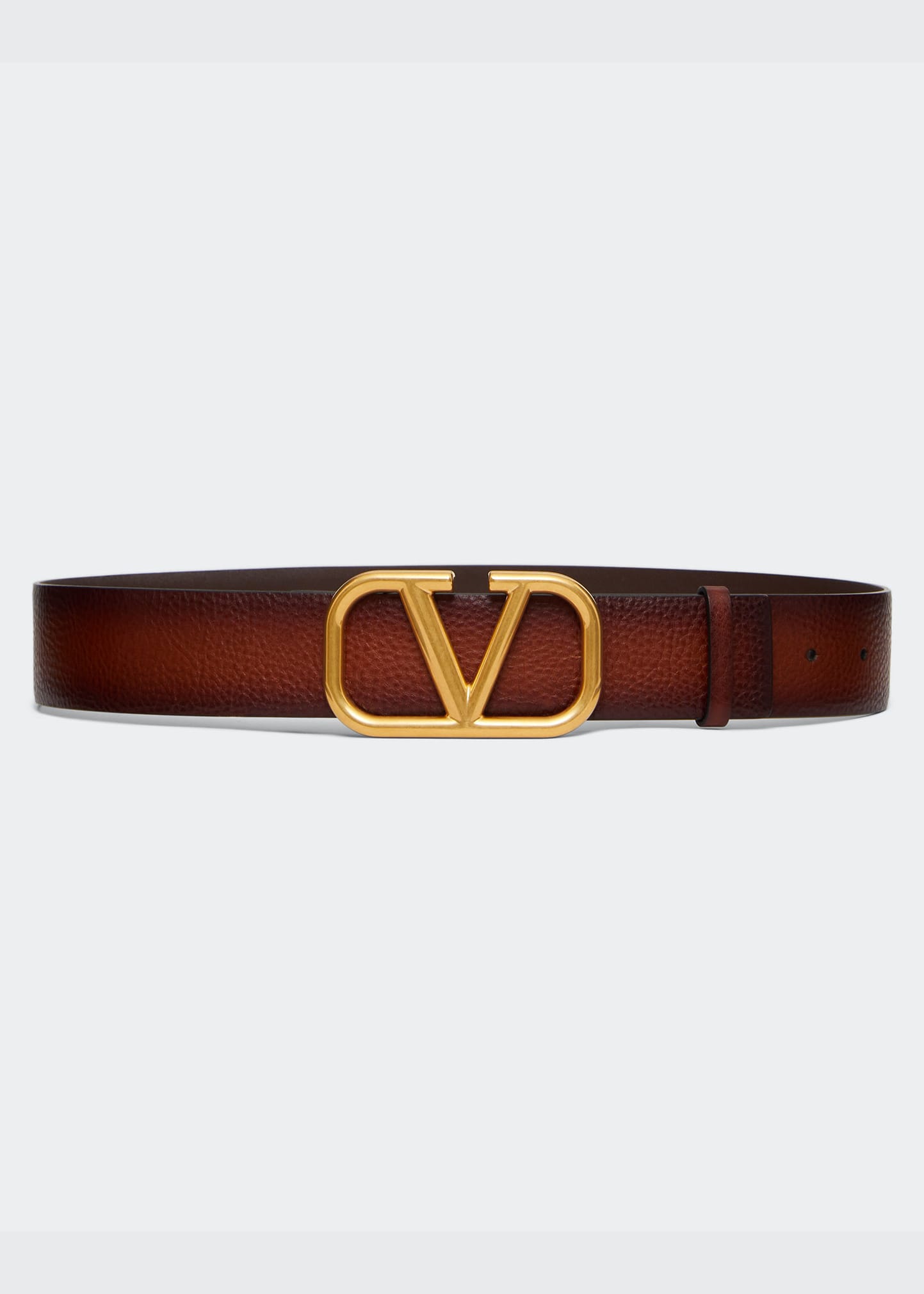 Valentino Garavani Vlogo Leather Belt, Smokey Brown, Women's, 28in / 70cm, Belts Leather Belts