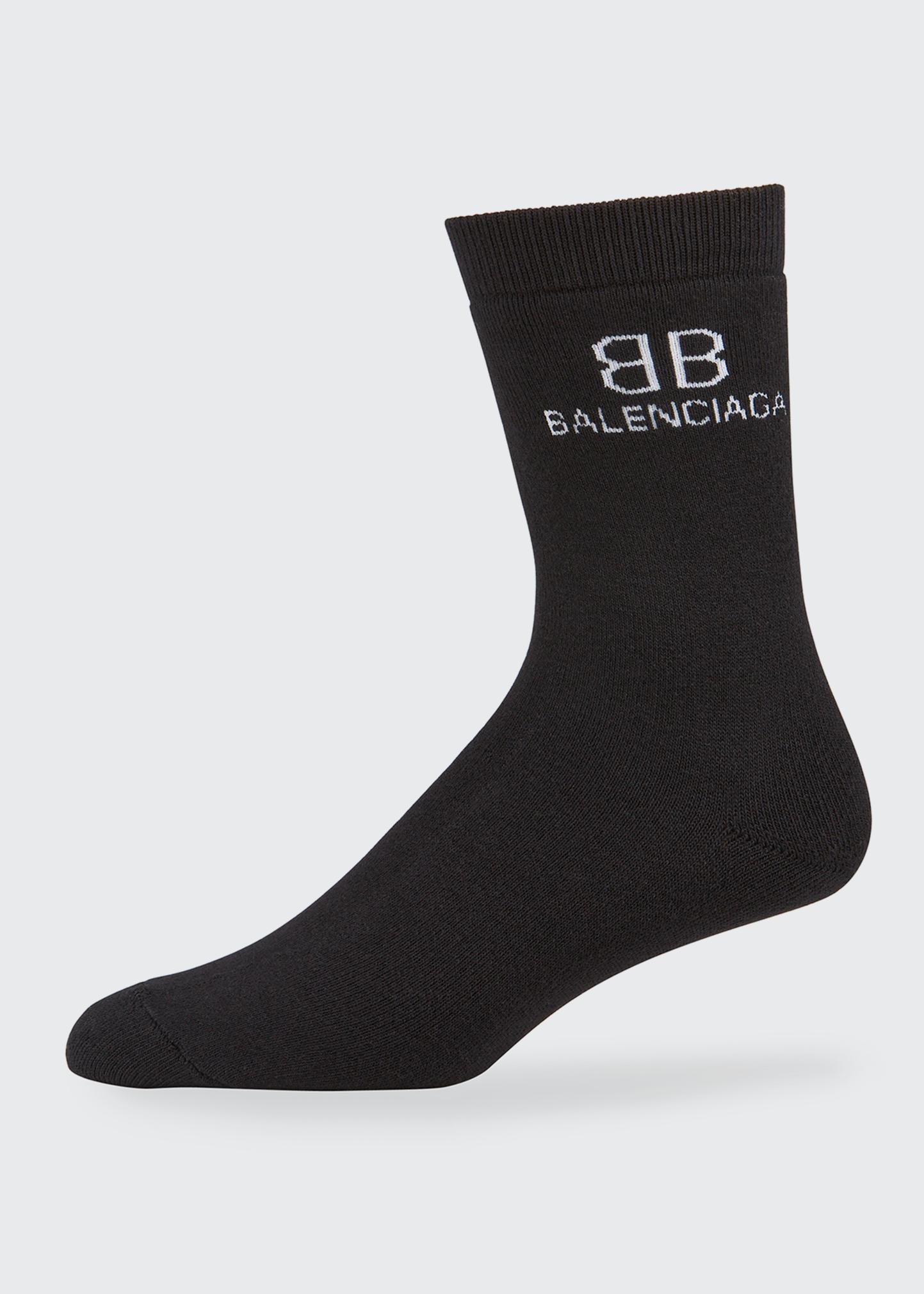BALENCIAGA バレンシアガ LOGO TENNIS Socks ソックス ロゴ 靴下 ブラック 530580 472B4 1077 Balenciaga Men's Logo-Knit Tennis Socks - Bergdorf Goodman