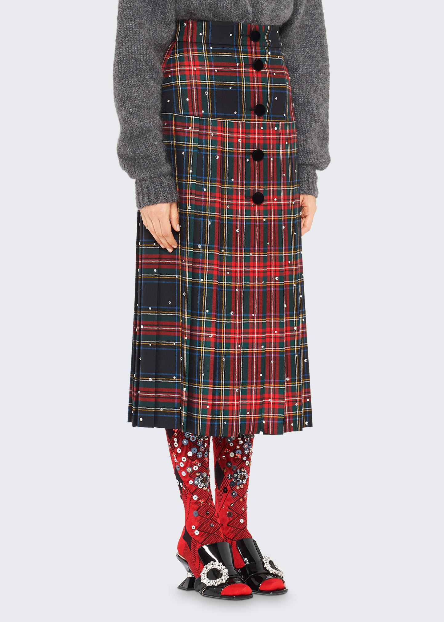 Miu Miu Crystal Tartan Skirt - Bergdorf Goodman