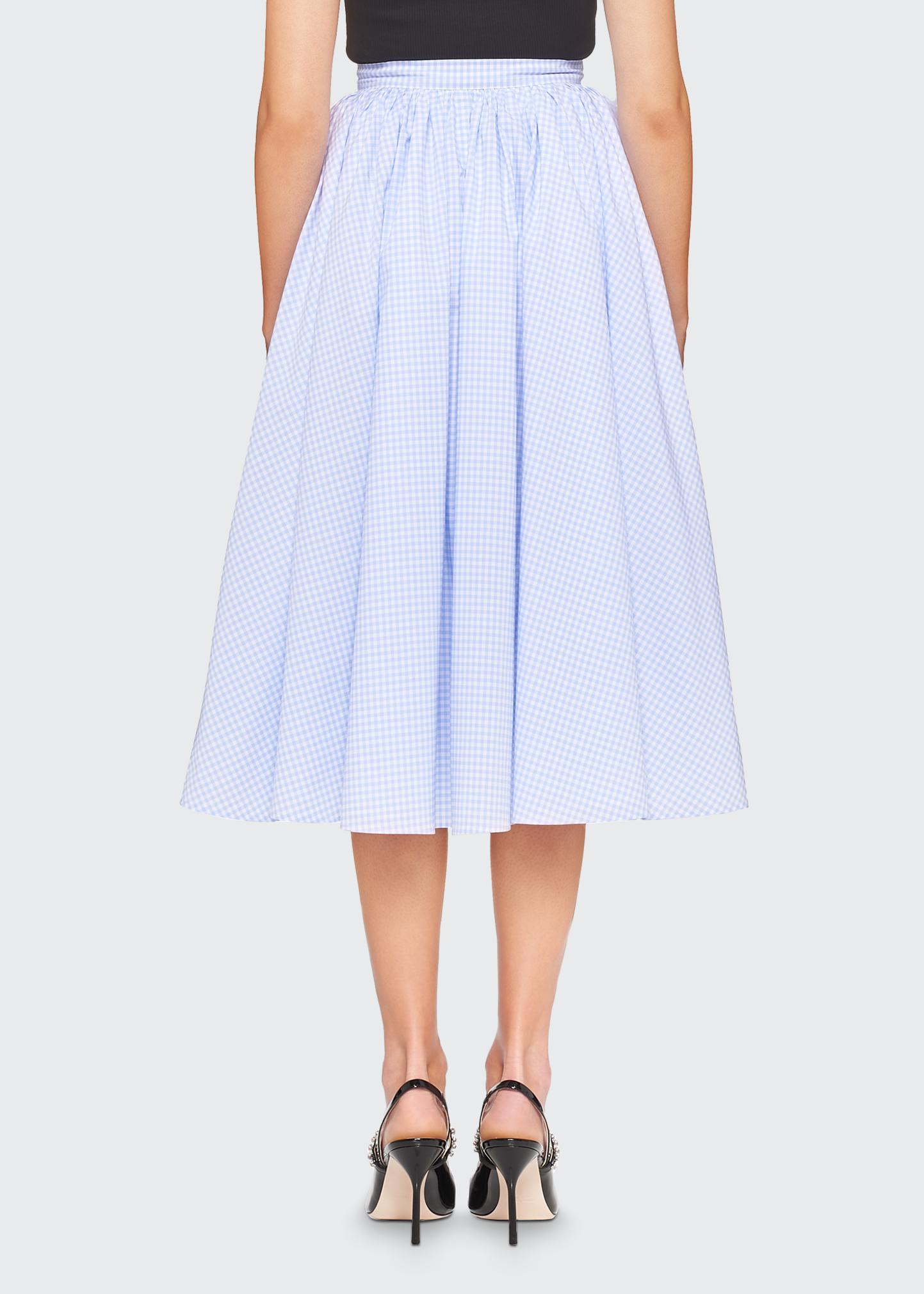 Miu Miu Gingham Ruffled Lace-Trimmed Midi Skirt - Bergdorf Goodman