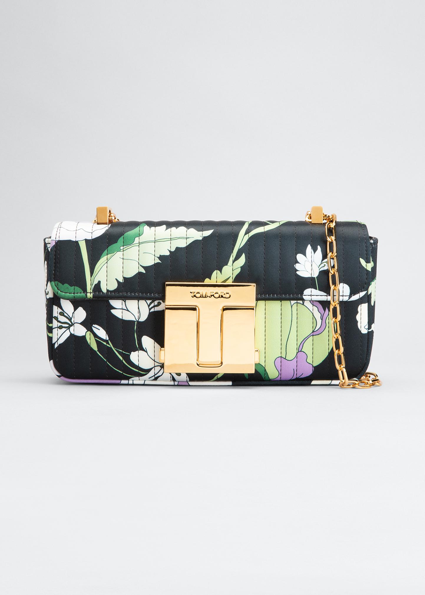TOM FORD T-Clasp Medium Floral-Print Satin Chain Shoulder Bag