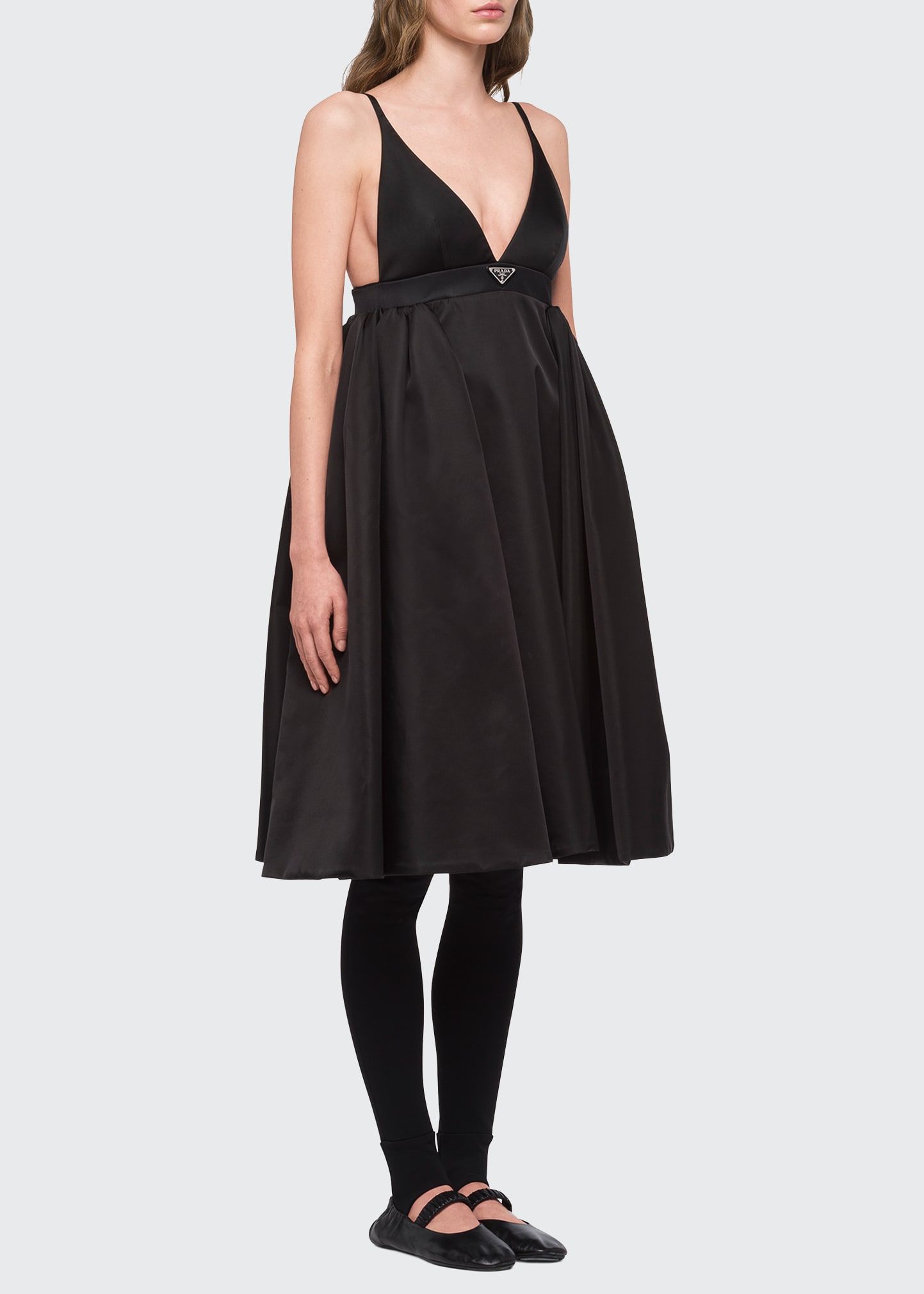 Prada Re-Nylon Logo Fit-and-Flare V-Neck Dress - Bergdorf Goodman