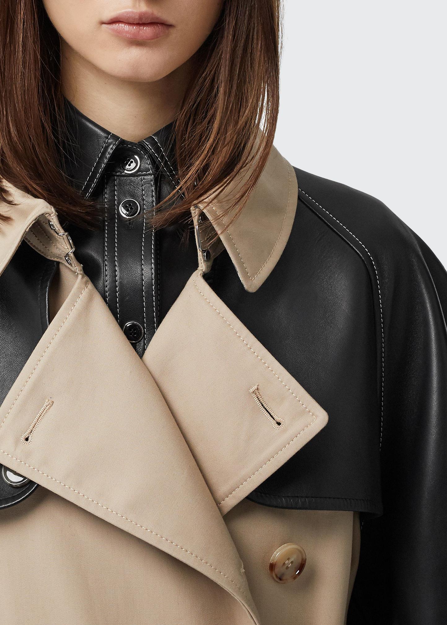 Burberry Leather-Sleeve Denim Trench Coat - Bergdorf Goodman