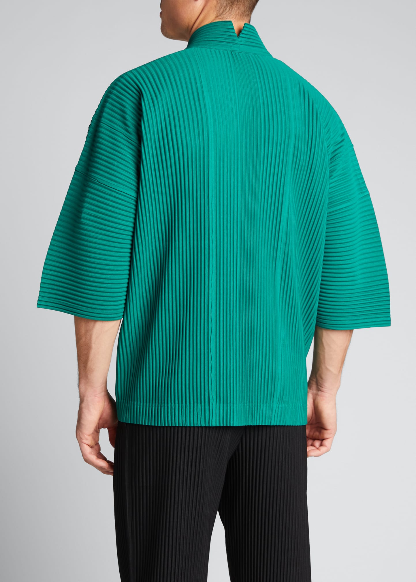 Homme Plisse Issey Miyake Men's Pleated 3/4-Sleeve Kimono Shirt