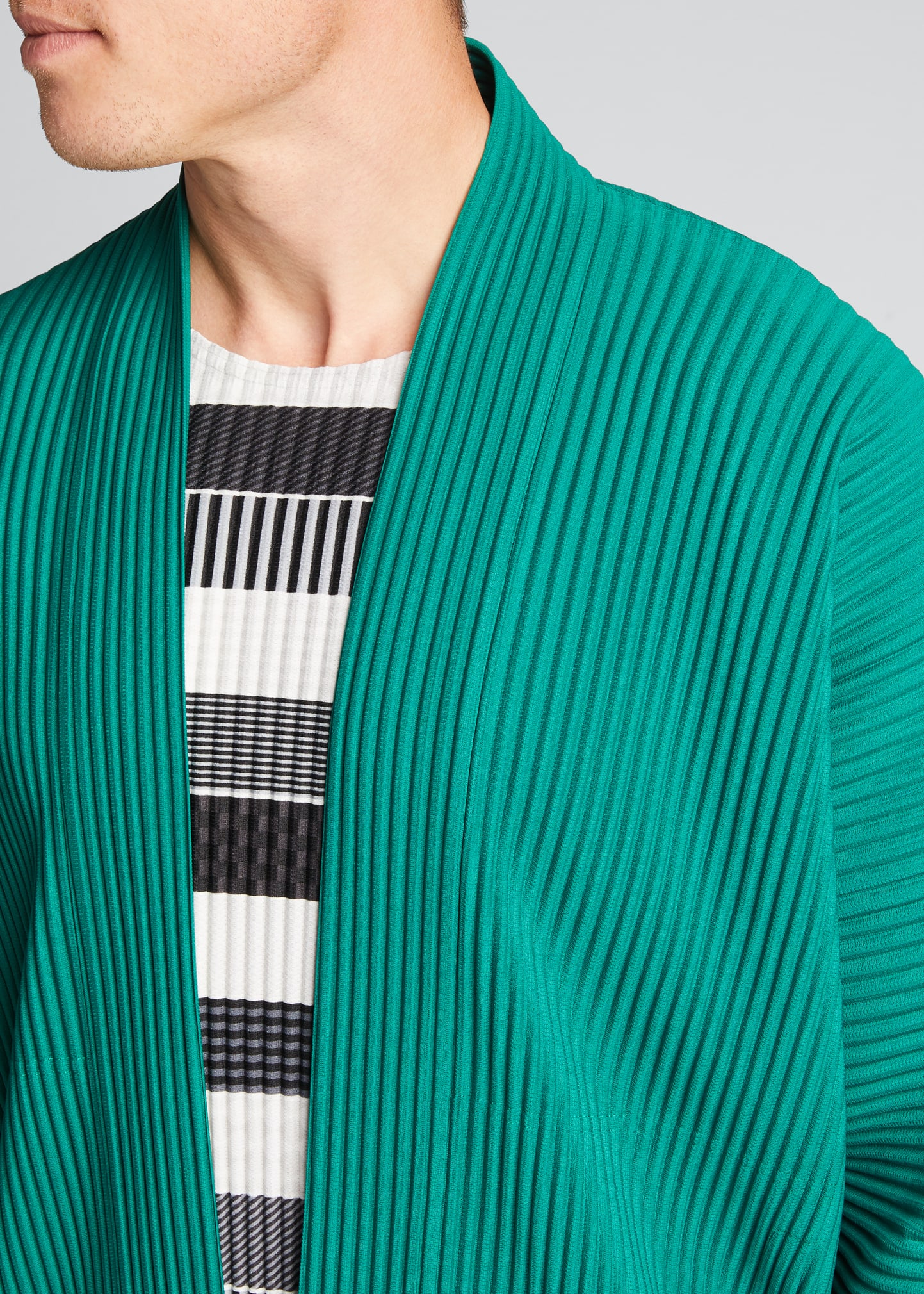 q*9様 HOMME PLISSE ISSEY MIYAKE Homme Plisse Issey Miyake Men's Pleated 3/4-Sleeve Kimono Shirt