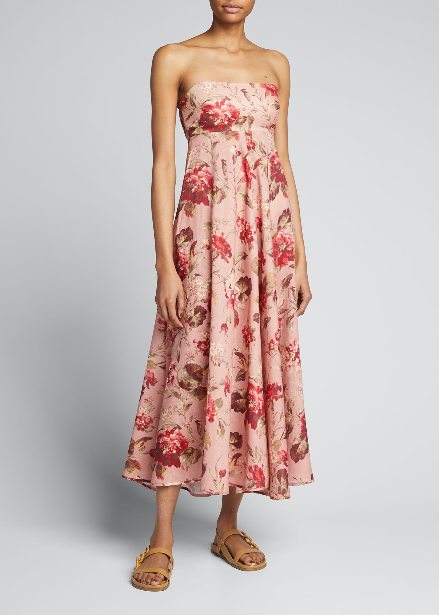 zimmermann cira floral linen bandeau midi-dress Zimmermann Cira Bandeau Midi Dress In Green - 10% Off