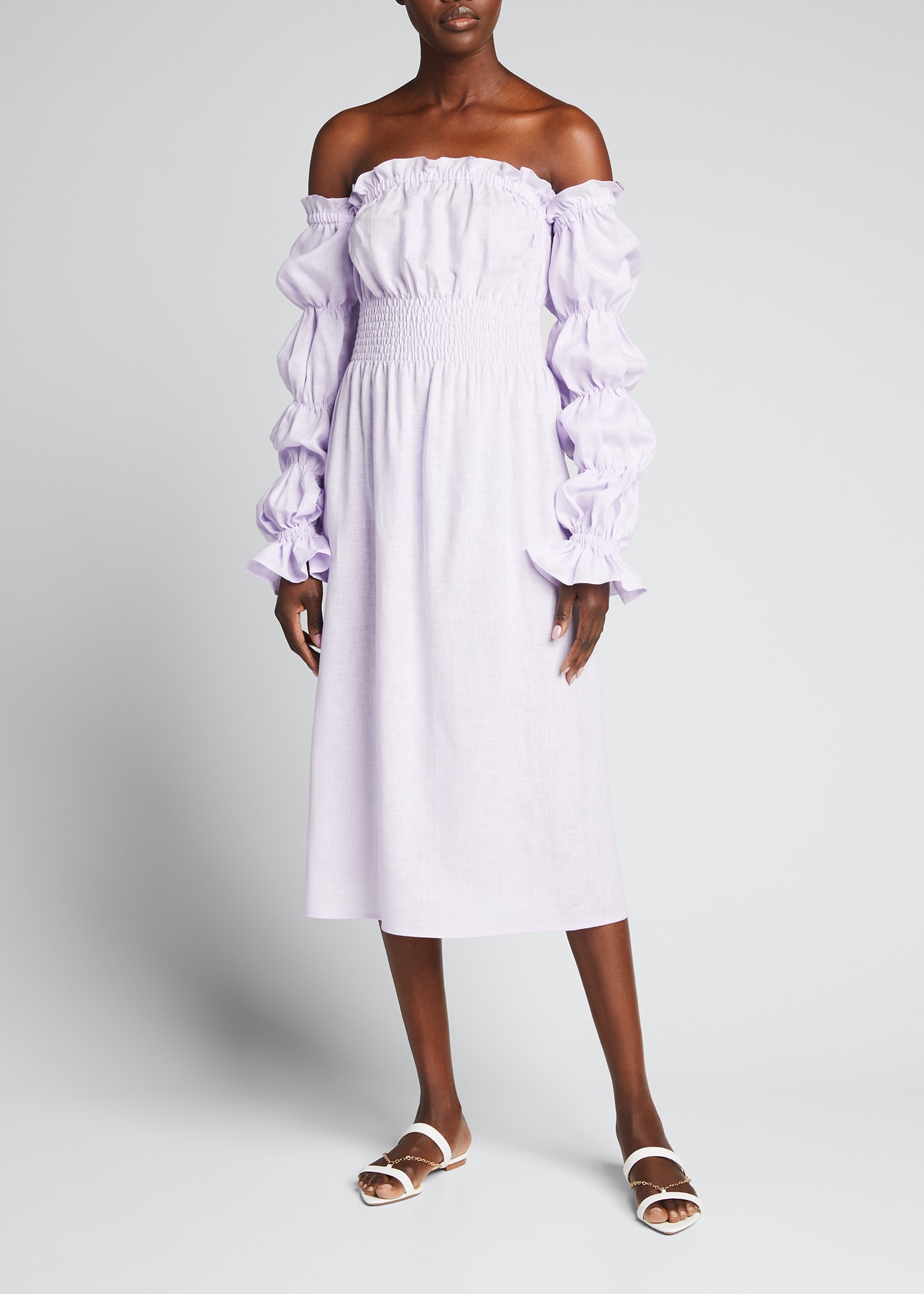 pink.linen dress 100% Linen Loose Fit Button Waist Gathered Maxi Dress LUNA – LINTICO