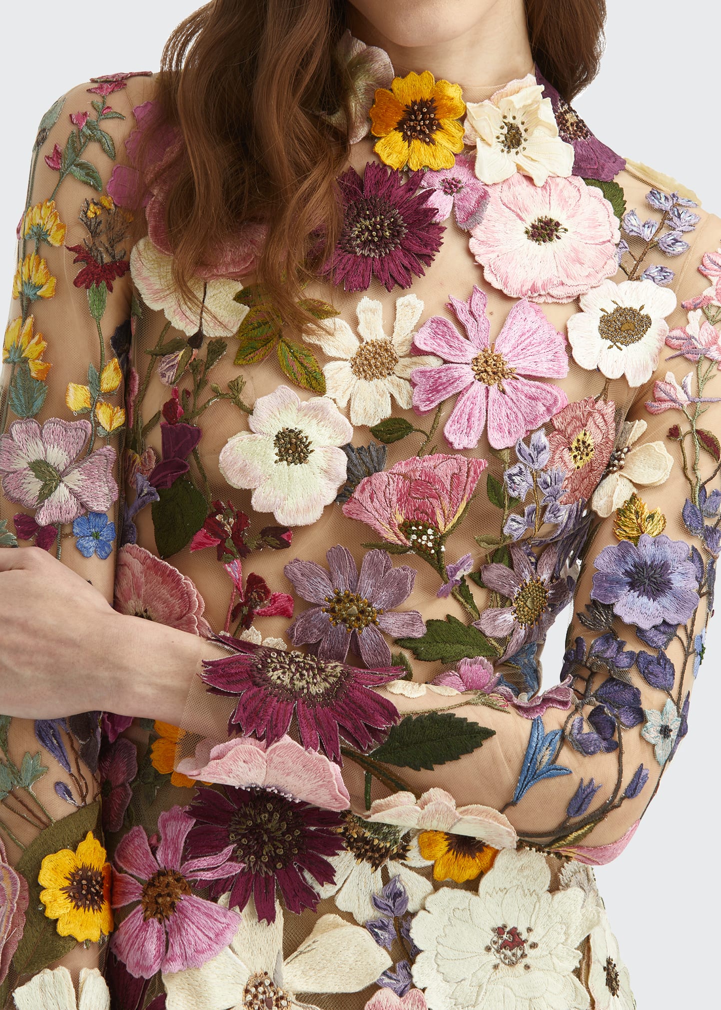 Oscar de la Renta Floral-Embroidered Tulle Mini Dress - Bergdorf Goodman