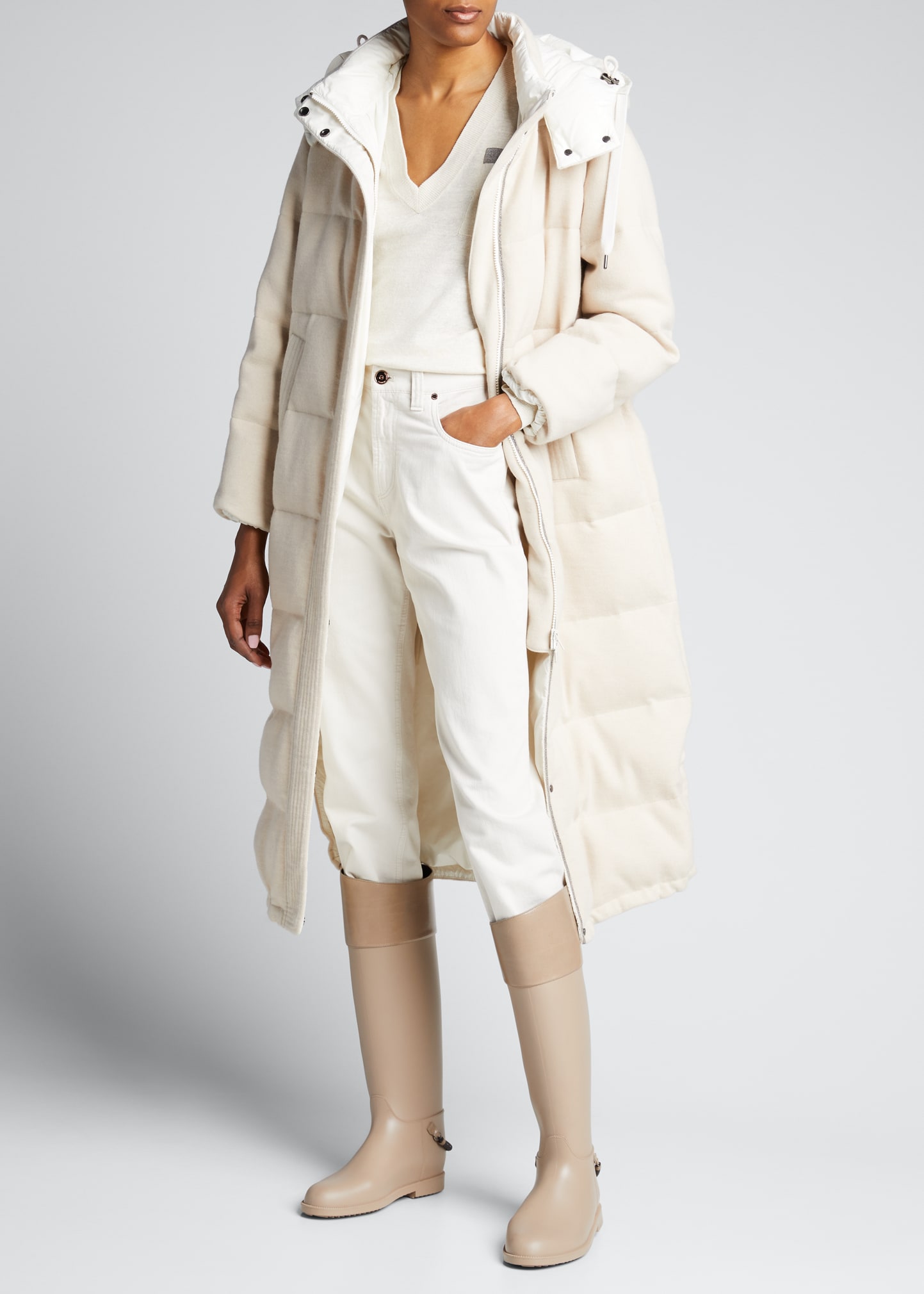 Brunello Cucinelli Calfskin Rubber Monili-Strap Rain Boots