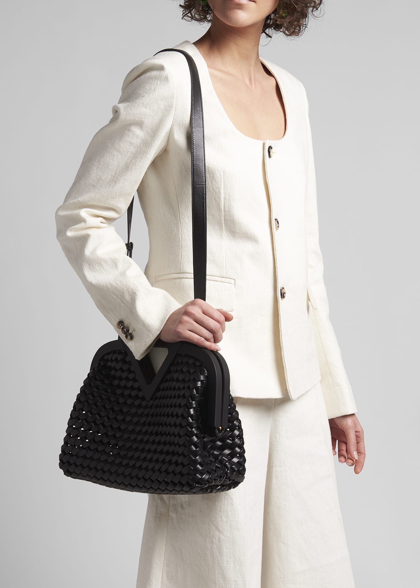 Bottega Veneta Point Slanted Intrecciato Triangle Top Handle Bag