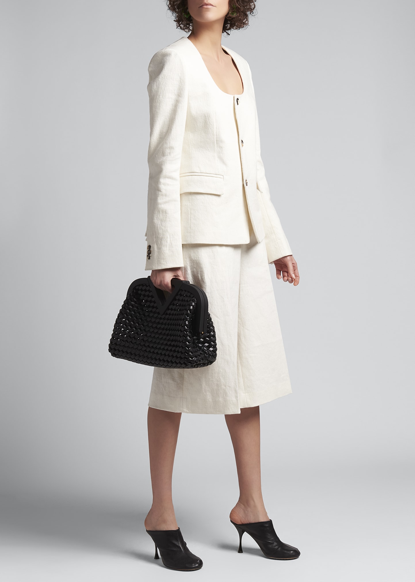 Bottega Veneta Point Slanted Intrecciato Triangle Top Handle Bag