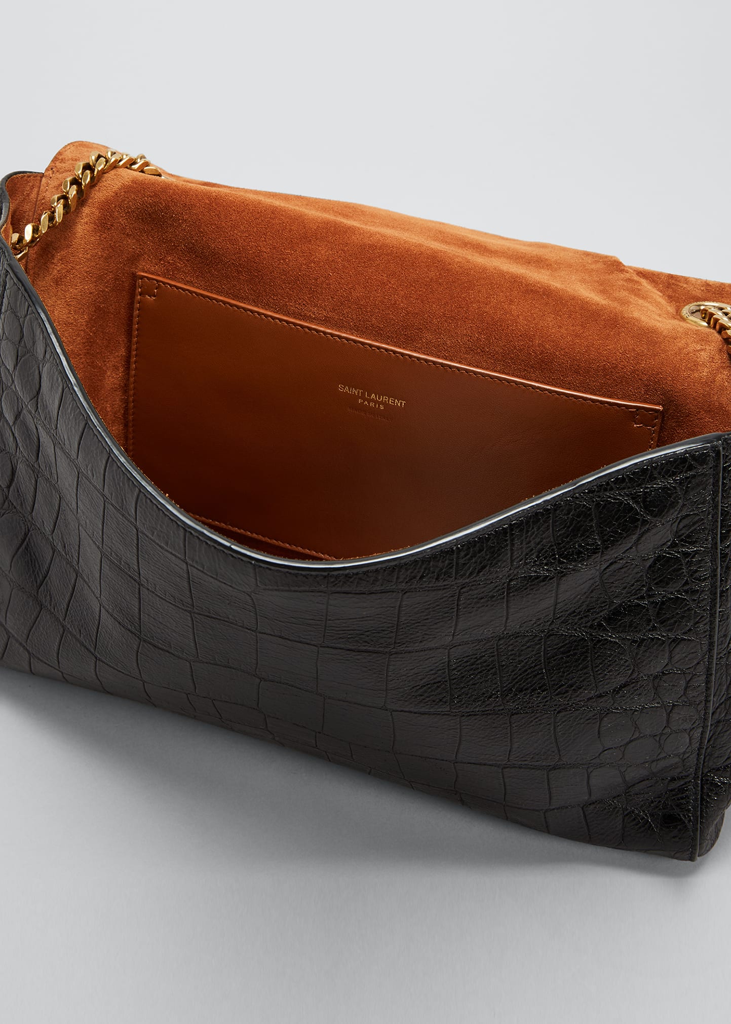 Saint Laurent Kate Medium Reversible Croc-Embossed Crossbody Bag