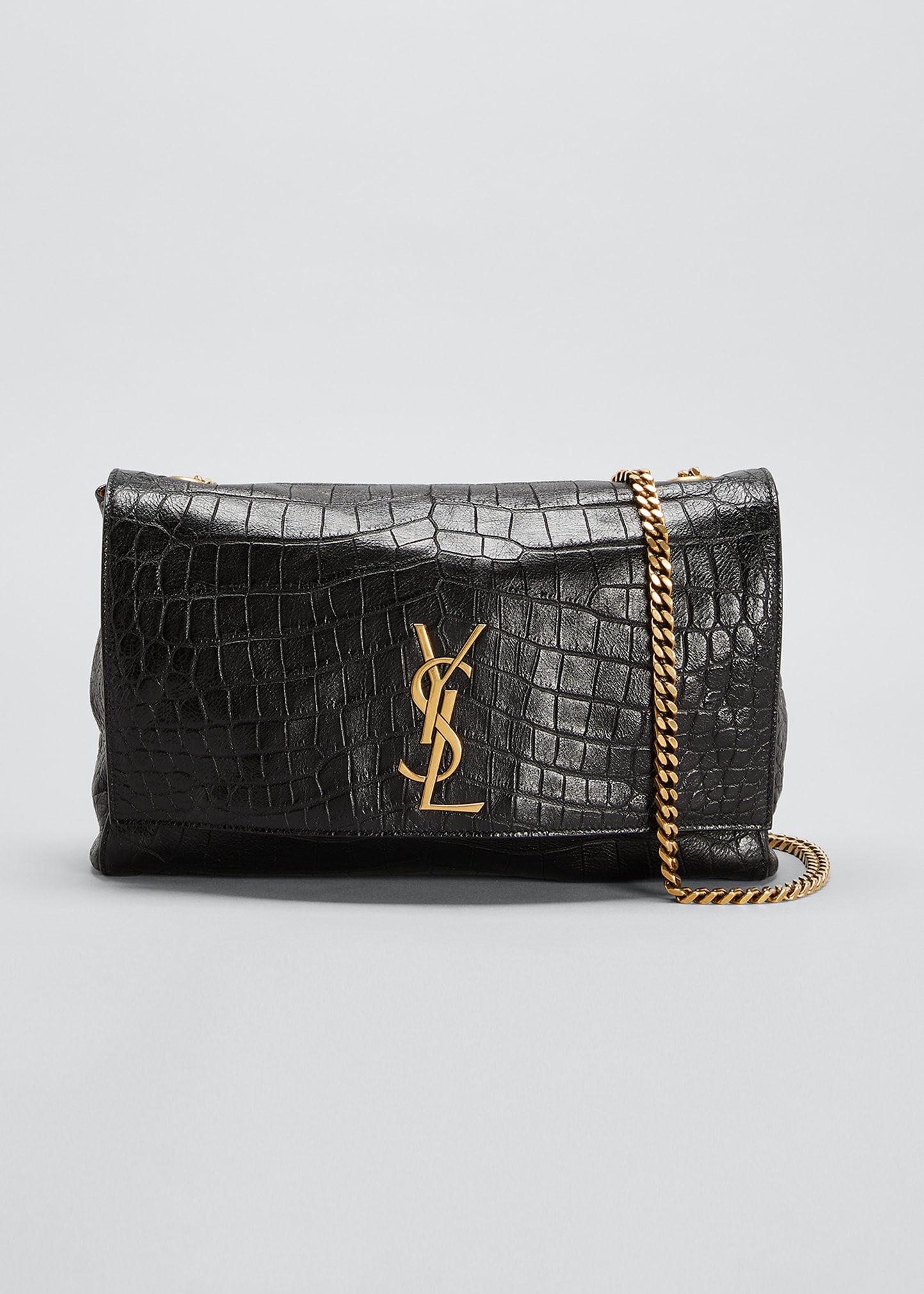 Saint Laurent Kate Medium Reversible Croc-Embossed Crossbody Bag