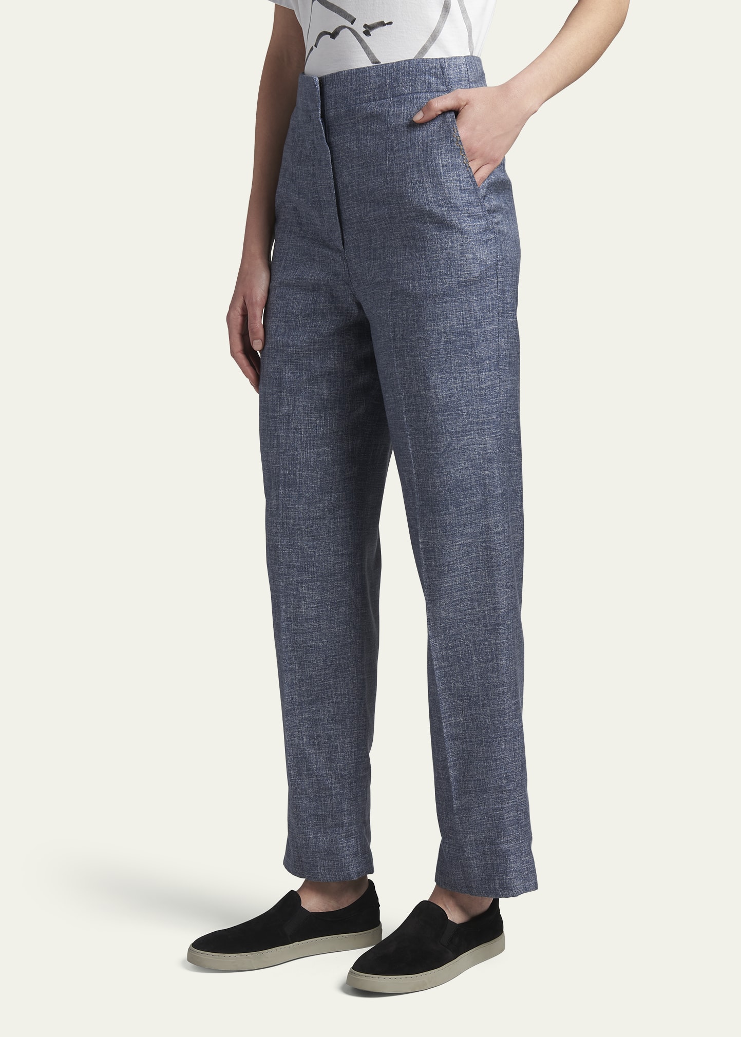 Giorgio Armani Denim-Effect Silk Pants - Bergdorf Goodman