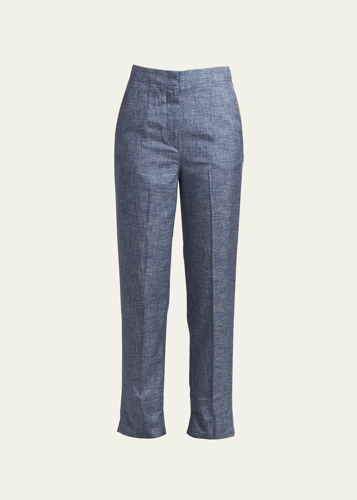Giorgio Armani Denim-Effect Silk Pants - Bergdorf Goodman