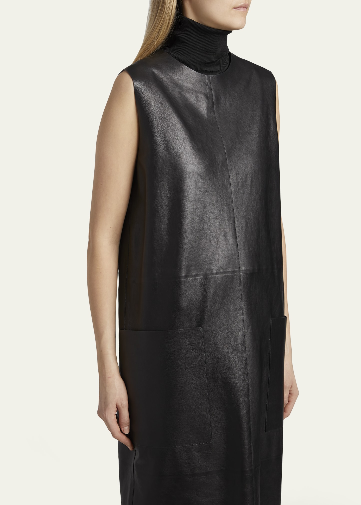 THE ROW Worthy Leather Midi Shift Dress - Bergdorf Goodman