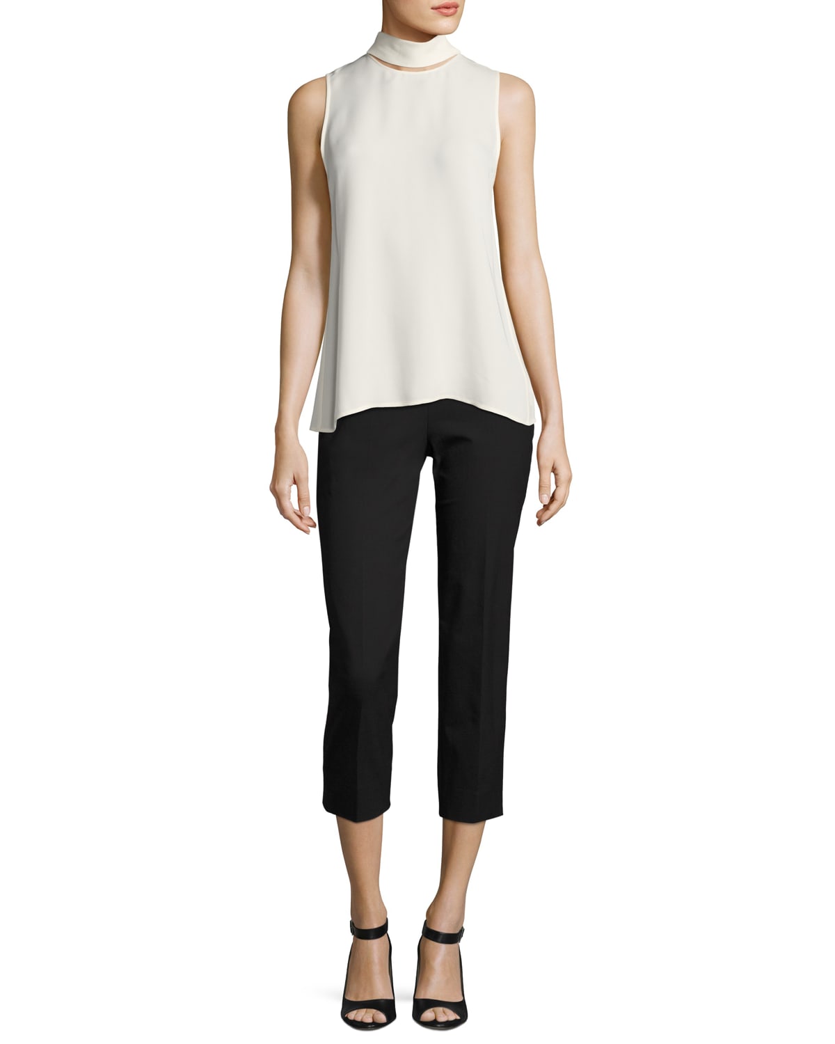 Piazza Sempione Audrey Stretch-Cotton Cropped Pants, Black  display picture 1