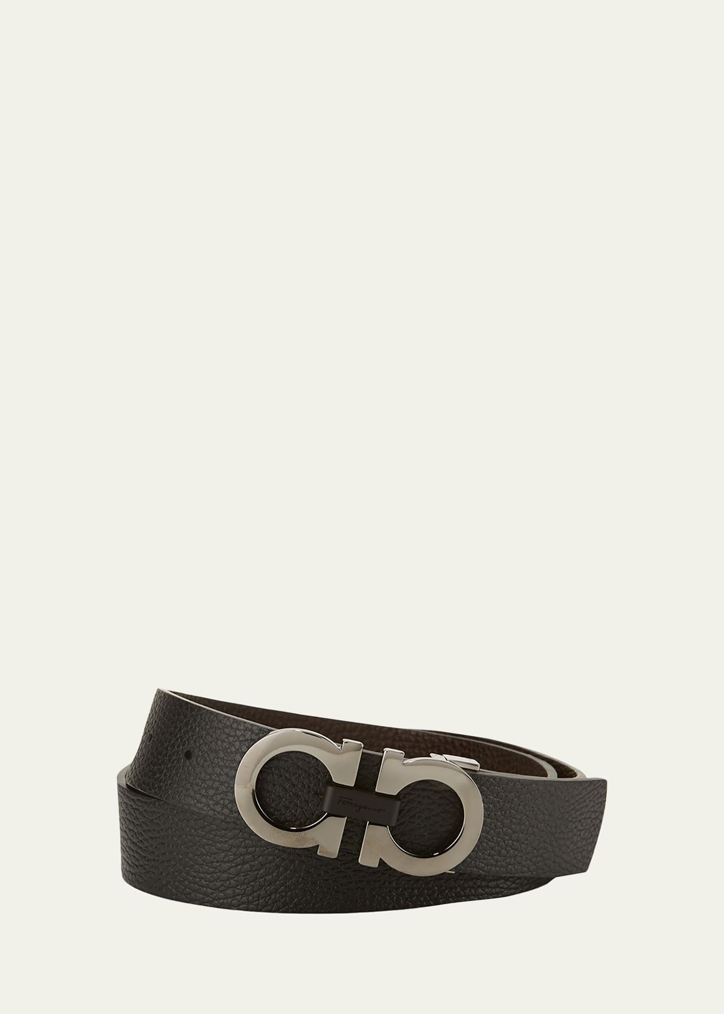 Double Adjustable Gancini Buckle Leather Belt