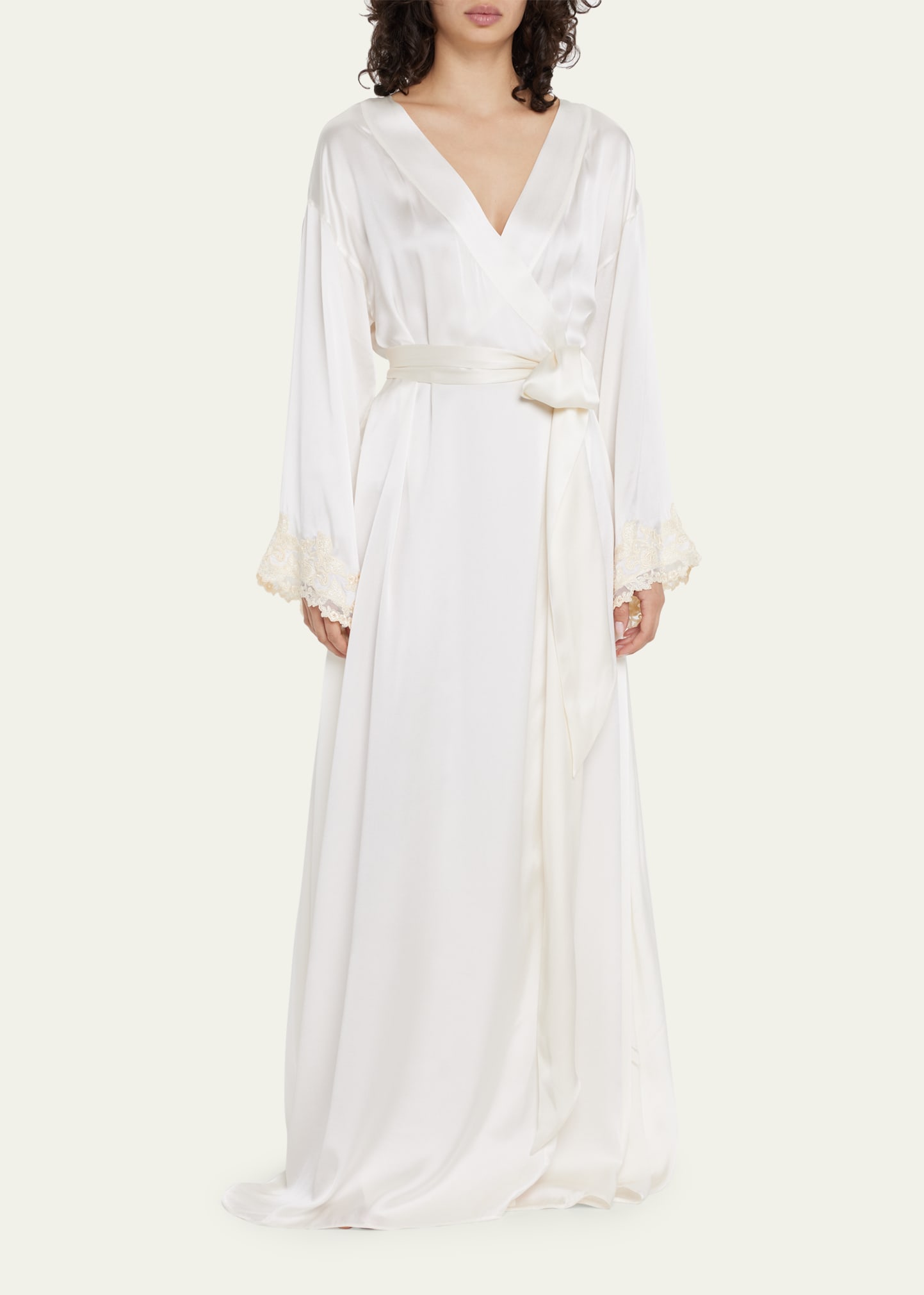 La Perla Maison Silk Long Robe, Turquoise Bergdorf Goodman