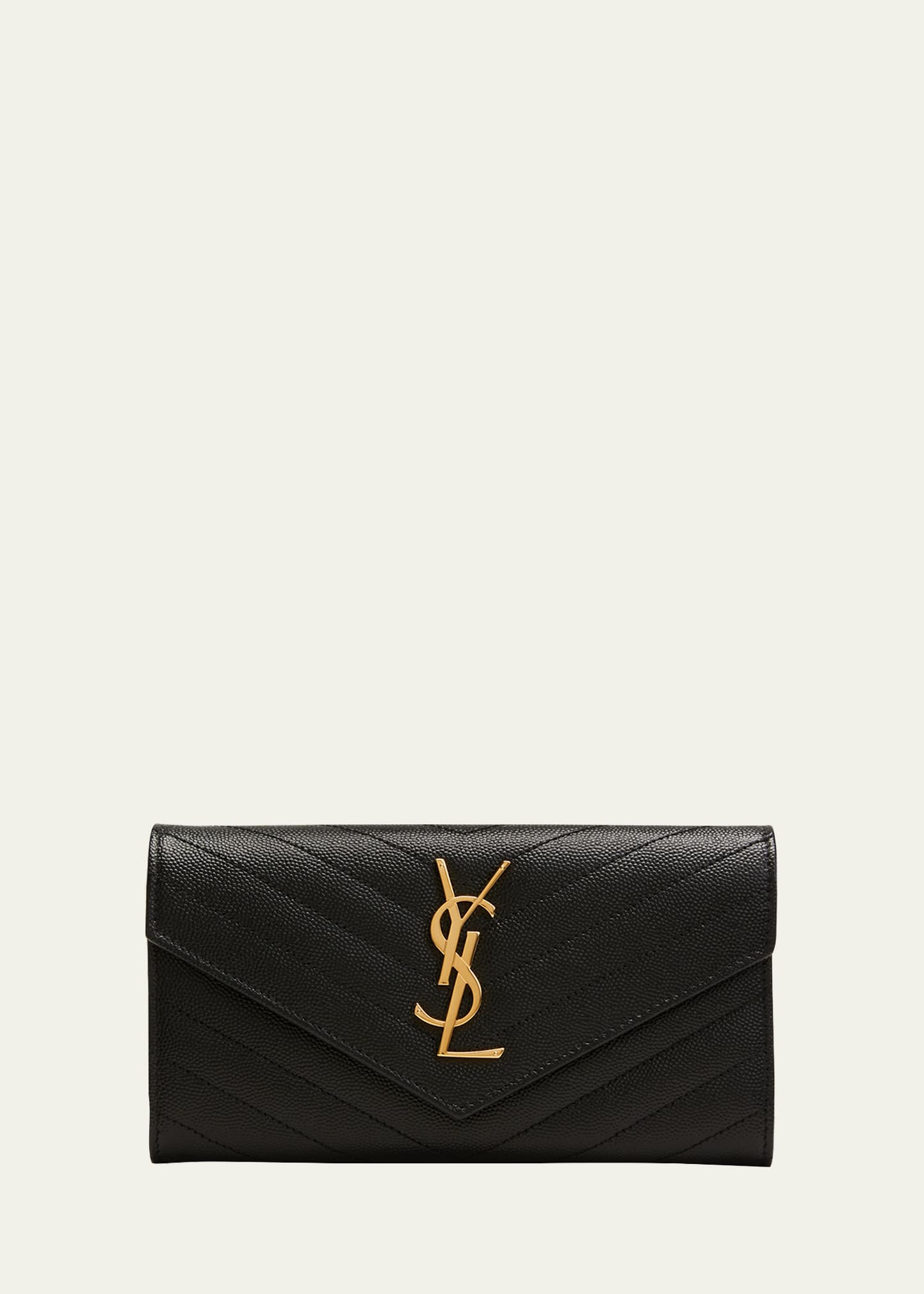 Saint Laurent Large YSL Grain de Poudre Leather Flap Wallet