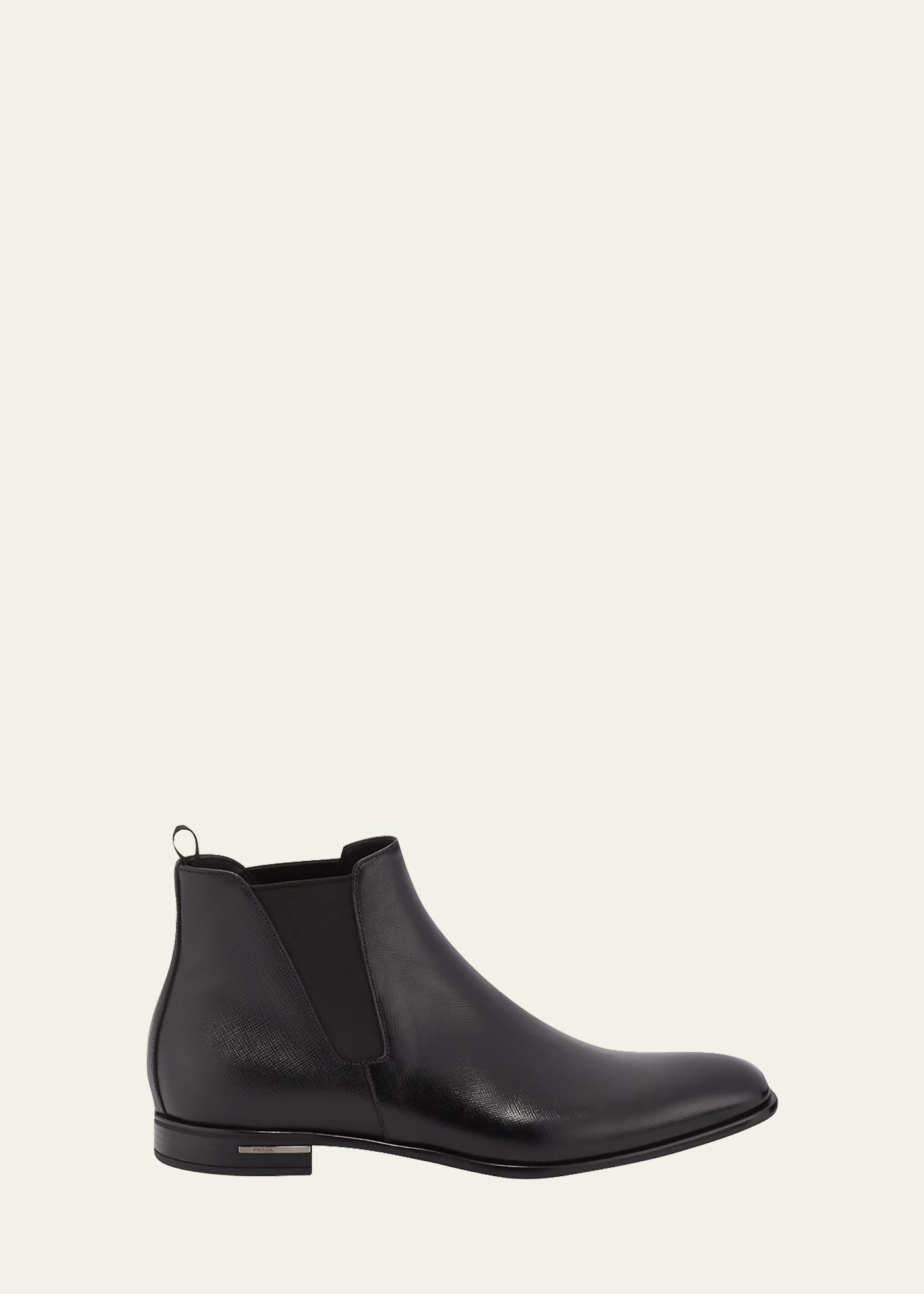 PRADA Saffiano Leather Chelsea Boots Black Brushed Leather Chelsea Boots | PRADA main image 3