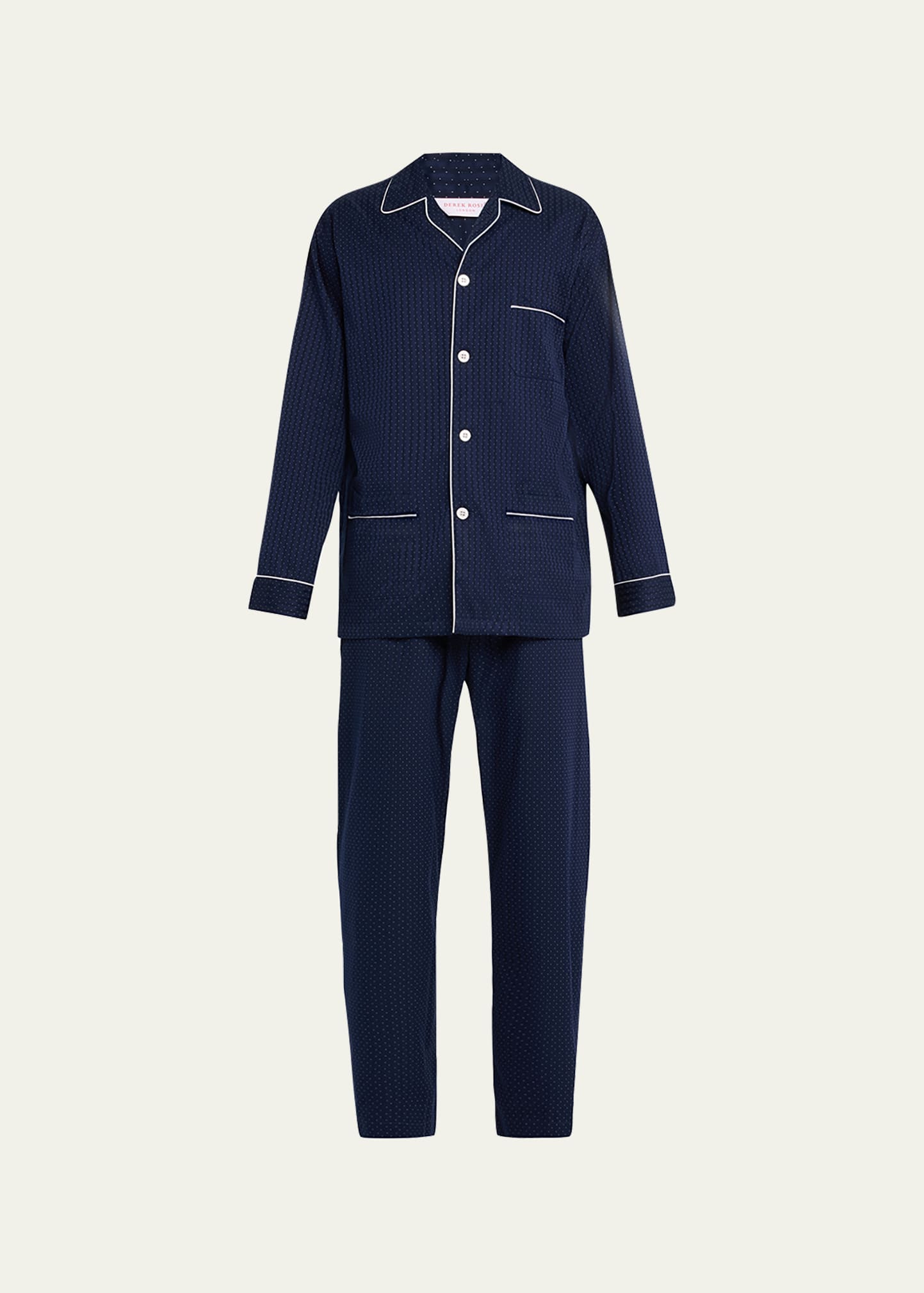 Derek Rose Satin-Stripe Dot-Print Pajamas - Bergdorf Goodman