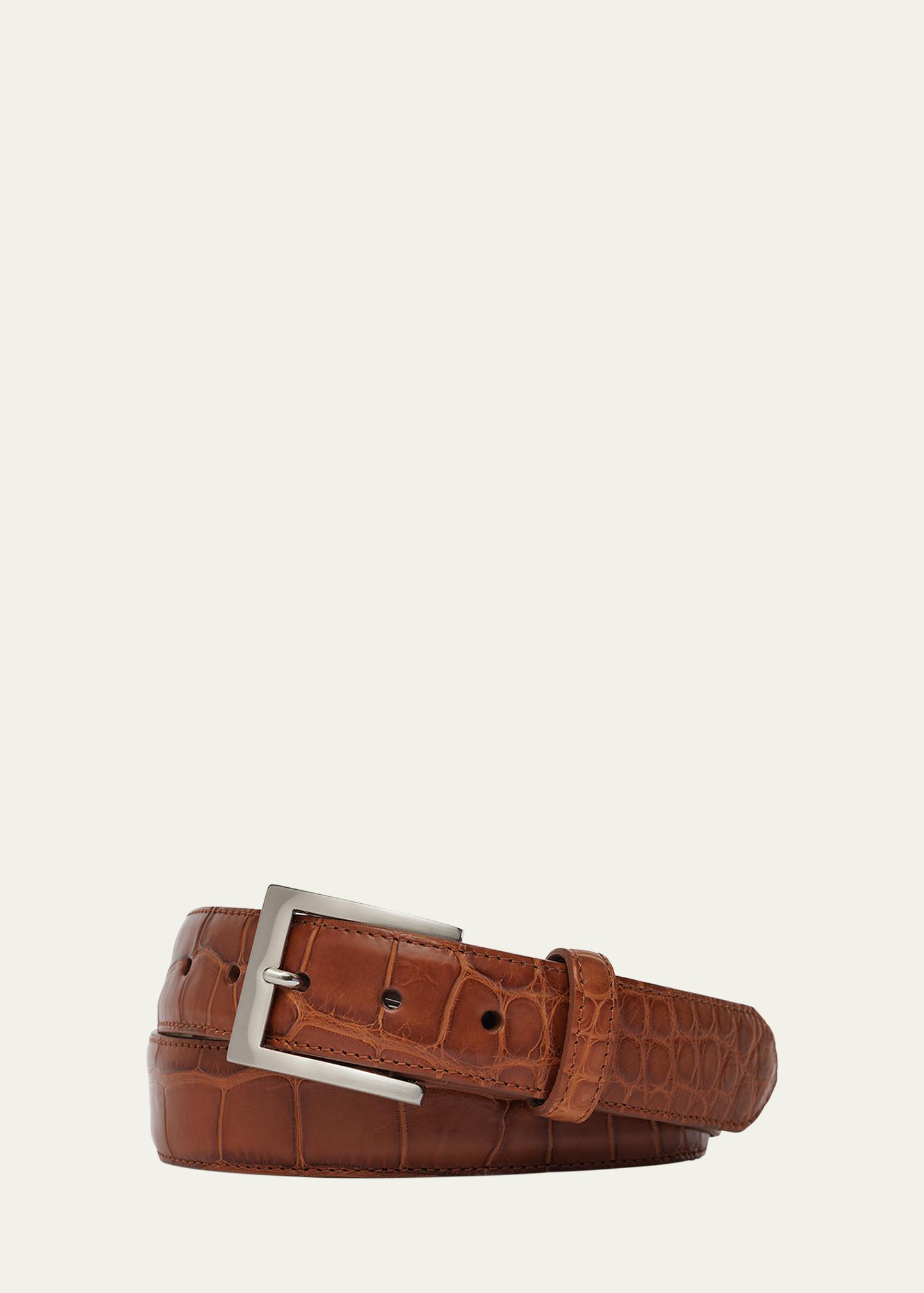 BERGDORF GOODMAN Crocodile Belt Size S Saint Laurent YSL Croc-Embossed Skinny Belt - Bergdorf Goodman main image 2