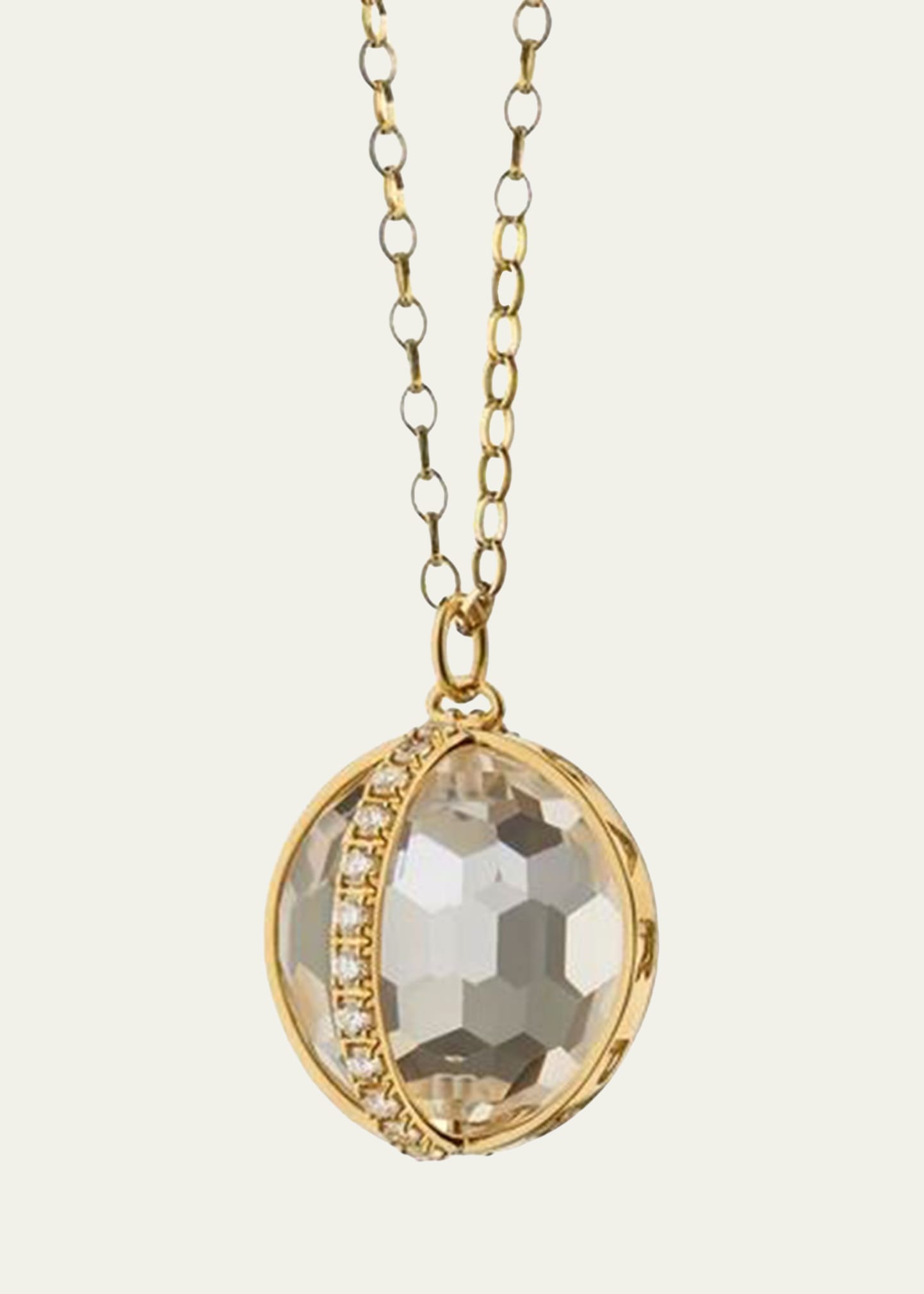 Monica Rich Kosann 18K Gold Carpe Diem XL Rock Crystal Necklace with Diamonds