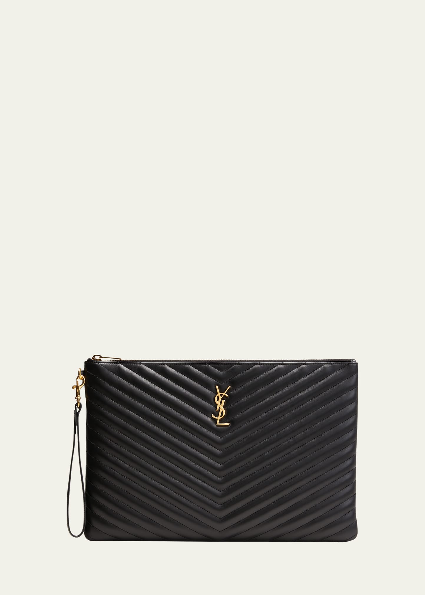 Saint Laurent Monogram Ysl Large Chevron Quilted Flat Wristlet